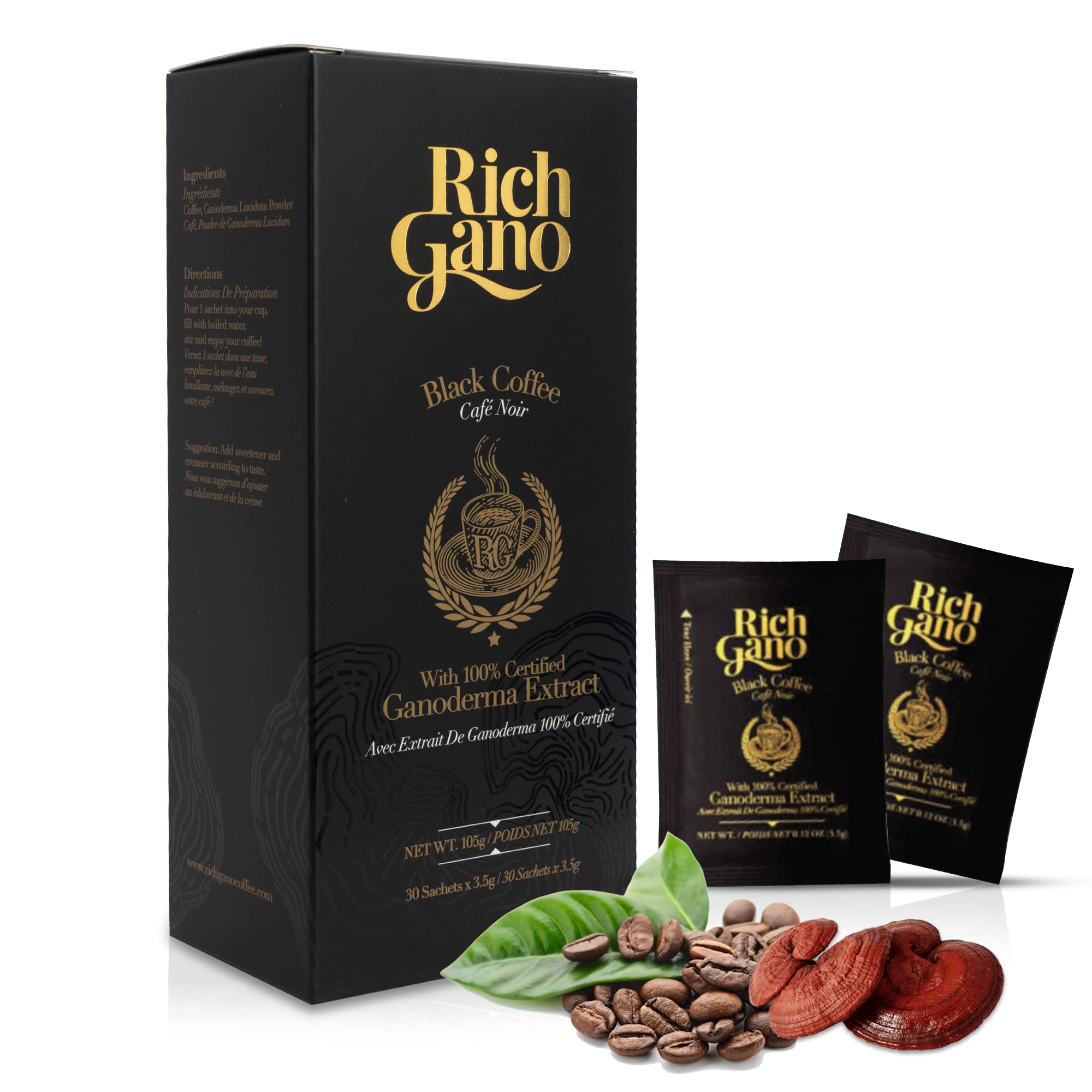 Organic Reishi Mushroom Coffee with Ganoderma Extract - 30 Single-Serve Packets - Vegan Instant Black Coffee for Immune Support & Energy - Zero Jitters, All Natural - Perfect for Morning Boost, Office Work & Wellness Routine