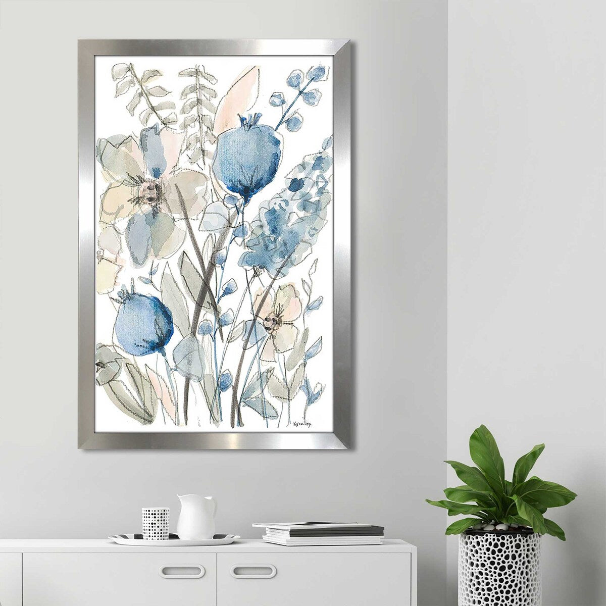 Blue and White Floral Acrylic Print - Elegant Wall Art Decor for Living Room, Bedroom & Office