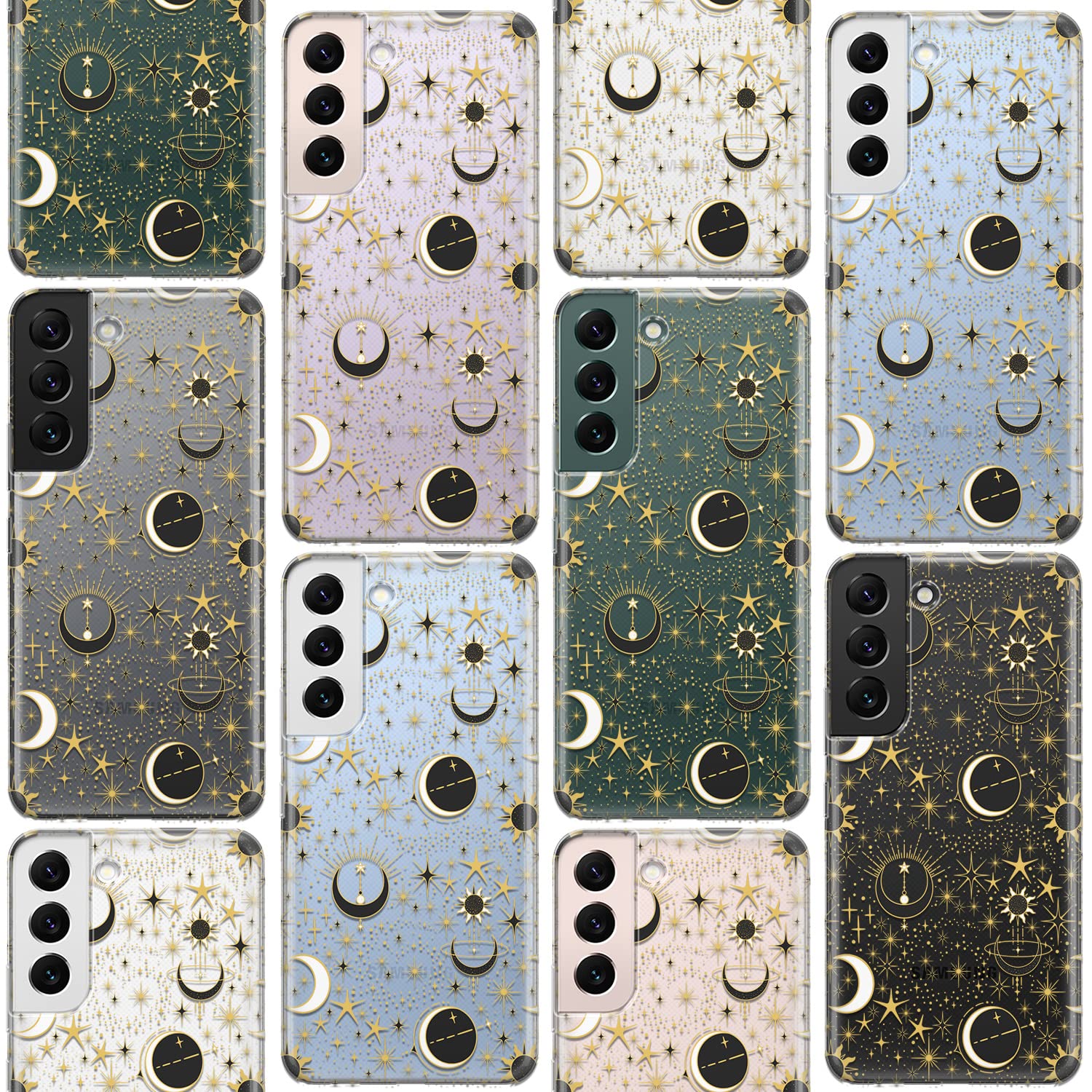 Shockproof Clear Silicone Phone Case for Samsung Galaxy S24/S23 Ultra/S22+/S21 FE 5G/S20/Note 20 - Celestial Moon & Stars Aesthetic TPU Protective Cover | Lightweight Slim Fit for Daily Use & Travel Protection
