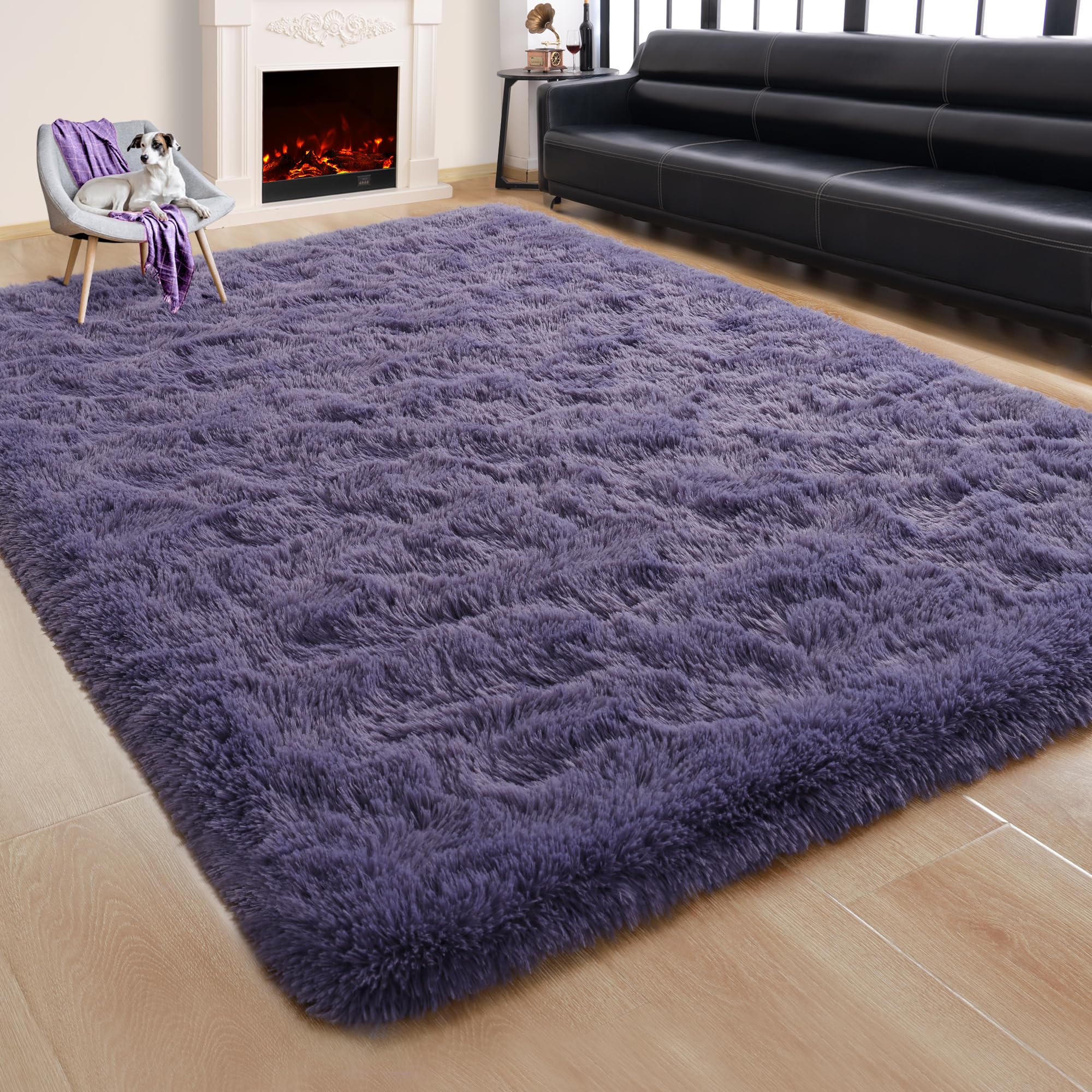 Fluffy Grey Purple 6x9 Feet Shaggy Area Rug - Soft Thick Fuzzy Large Living Room Carpet, Aesthetic Bedroom Rug for Girls, Cozy Dorm Floor Mat - Perfect for Kids Room Decor, Lounge Spaces & Cozy Home Aesthetics