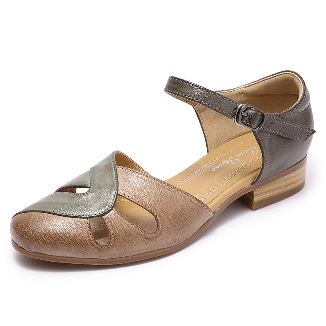 **Mona Flying Women's Leather Tatianna Dress Sandals – Closed Toe Low Heel Strappy Flats for Summer Casual Wear | Perfect for Weddings, Parties & Office**