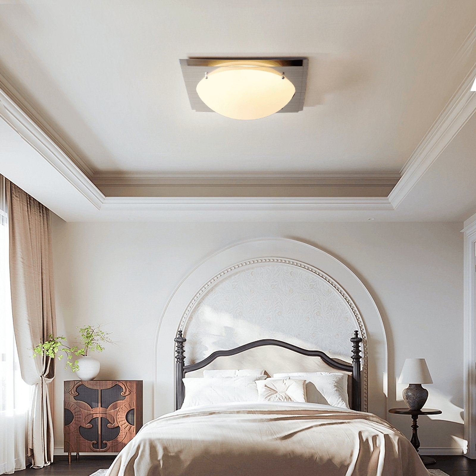 Modern Glass Ceiling Lamp with Beveled Edges - Elegant LED Lighting Fixture for Living Room, Bedroom, and Dining Room Decor