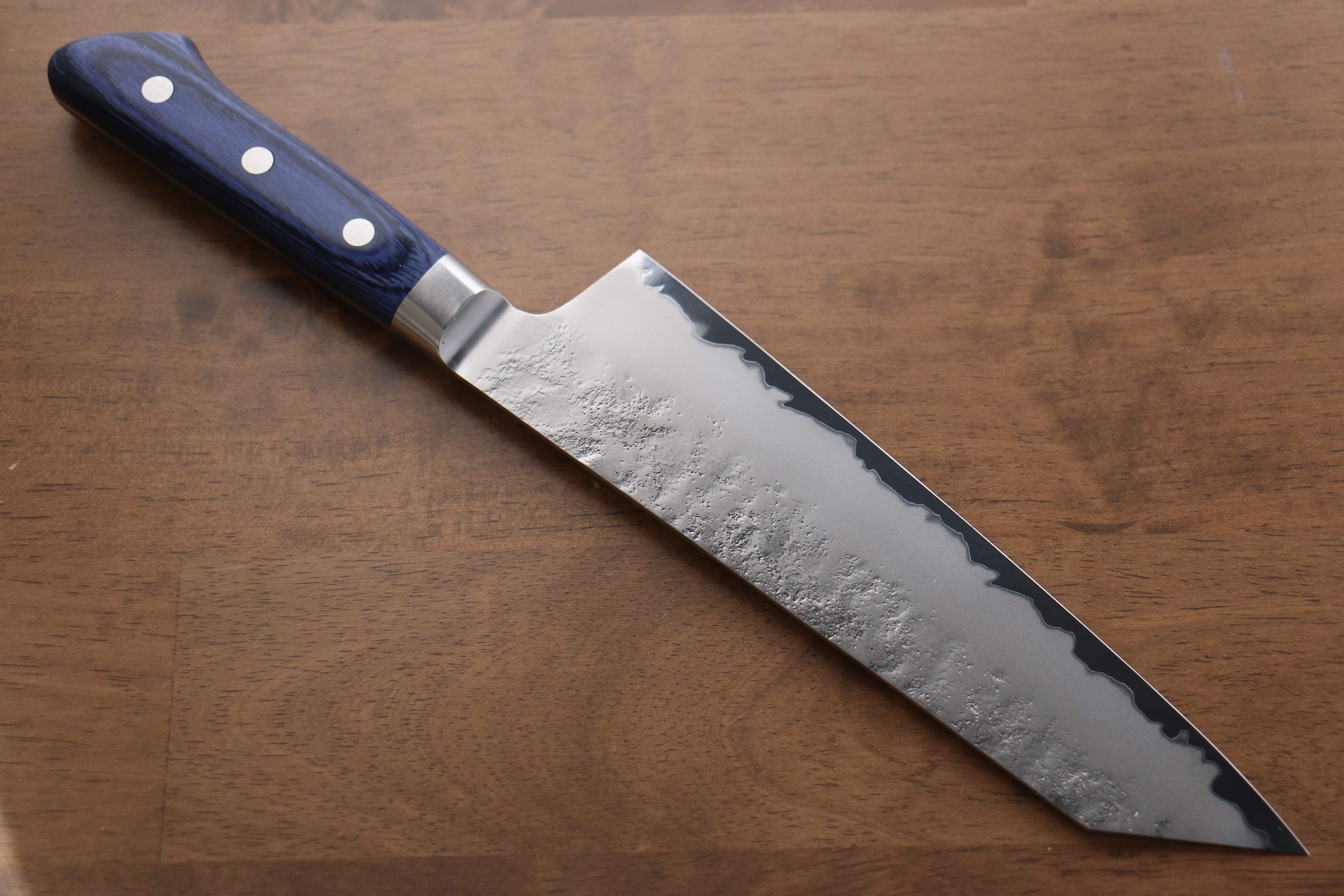 Premium Seisuke Blue Steel No.2 Nashiji Kiritsuke Santoku Knife 195mm with Blue Pakka Wood Handle - Japanese Chef Knife for Slicing, Dicing & Precision Cooking
