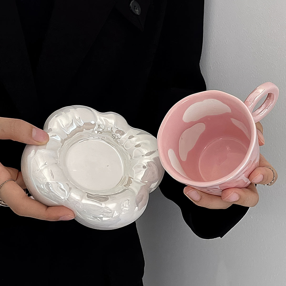 Pink Cloud Ceramic Coffee Cup Set - 4 Piece Porcelain Mugs with Handle, Perfect for Home, Office & Gifts - Ideal for Morning Coffee, Tea & Hot Beverages