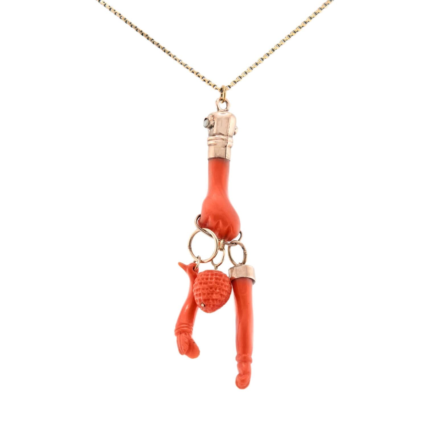 18K Gold Victorian Coral Figa Charm Pendant Necklace for Women - Elegant Jewelry Gift for Birthday, Anniversary & Special Occasions