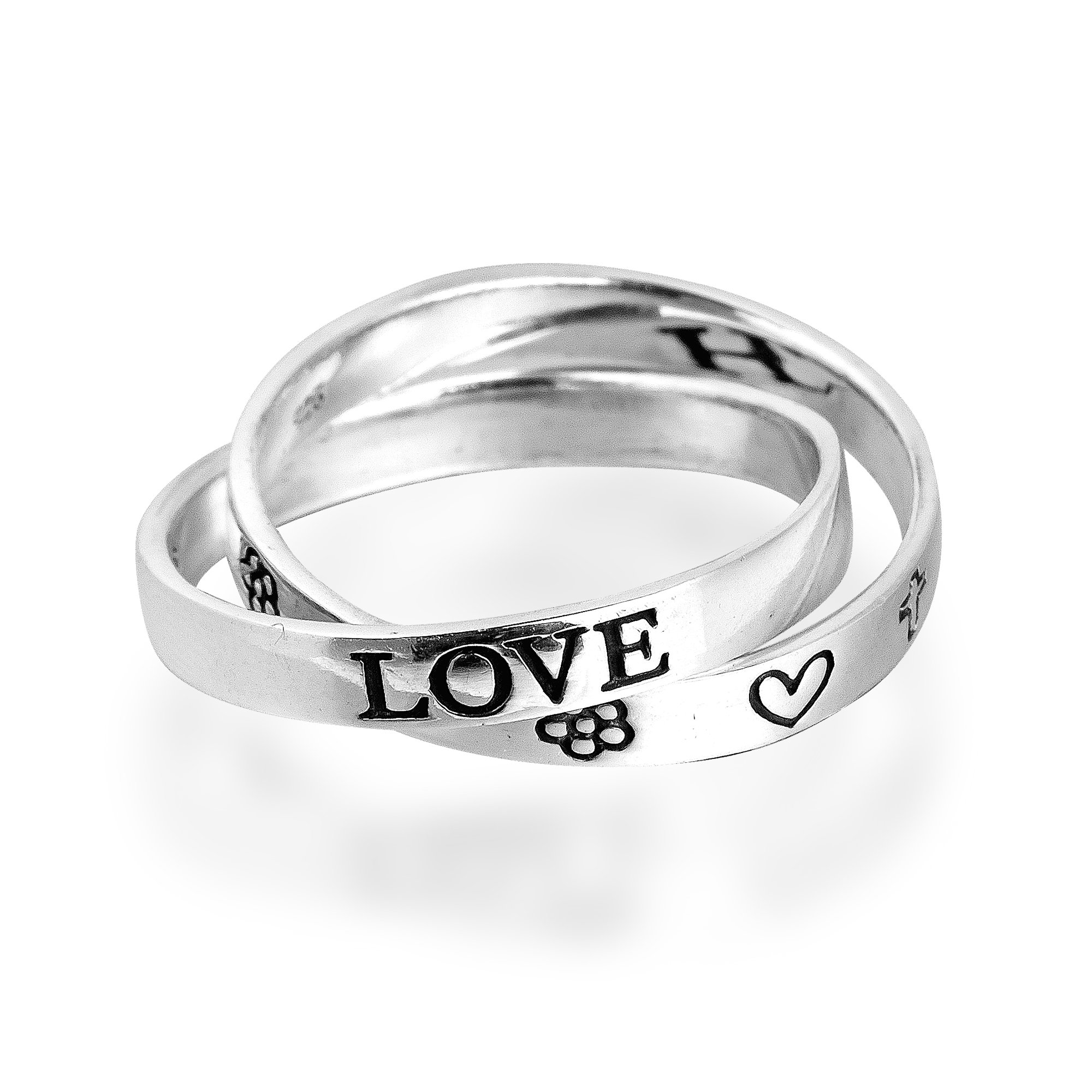 AeraVida Love Hope Faith Interconnected Double Band .925 Sterling Silver Ring for Women - Elegant Stackable Ring for Everyday Wear, Gift for Her, Wedding, Anniversary & Special Occasions