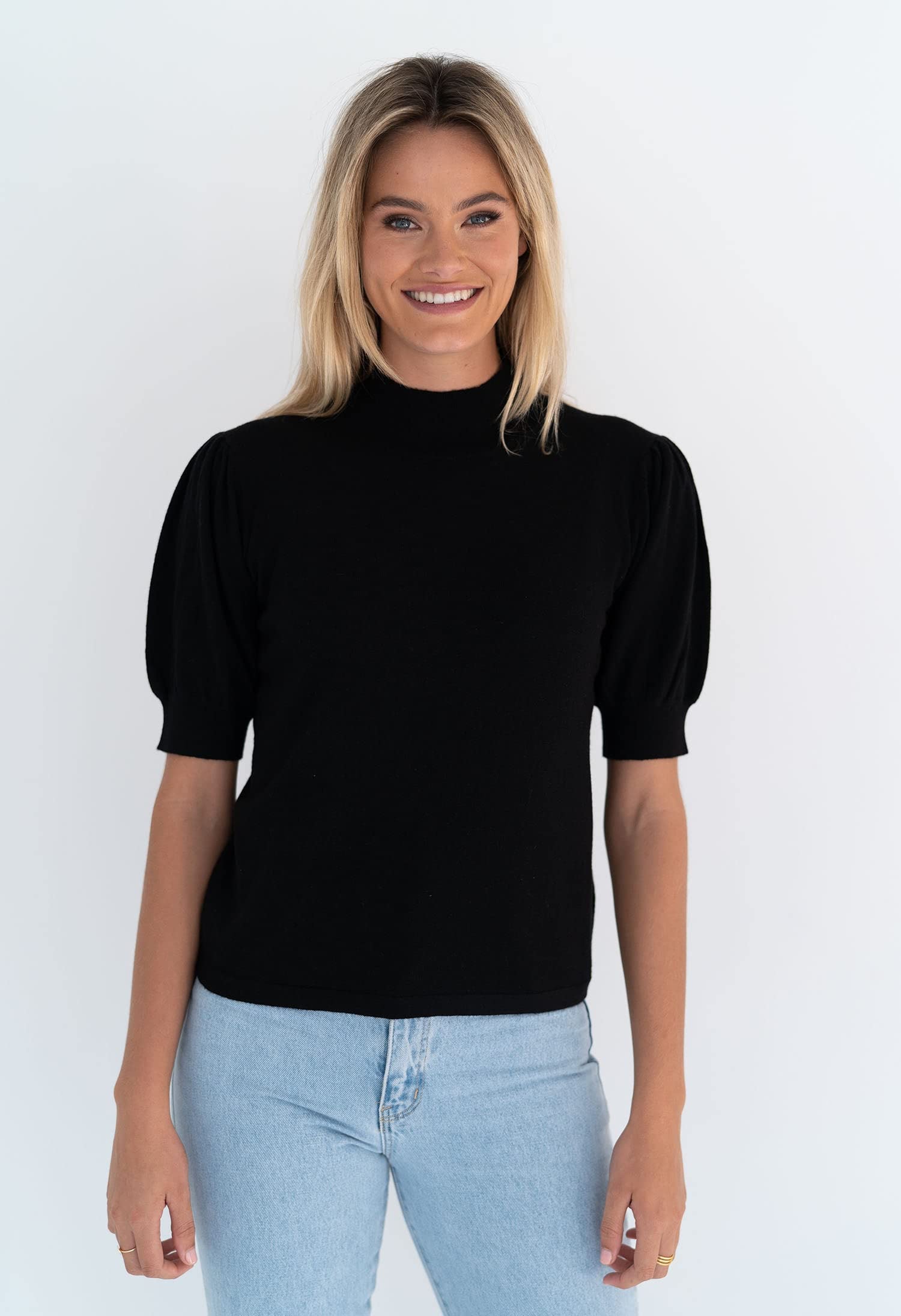 Trendy Women's Puff Short Sleeve Sweater Tops - 2025 Spring Summer Crew Neck Casual T-Shirts & Blouses for Women | Perfect for Office Wear, Weekend Outfits and Casual Date Nights