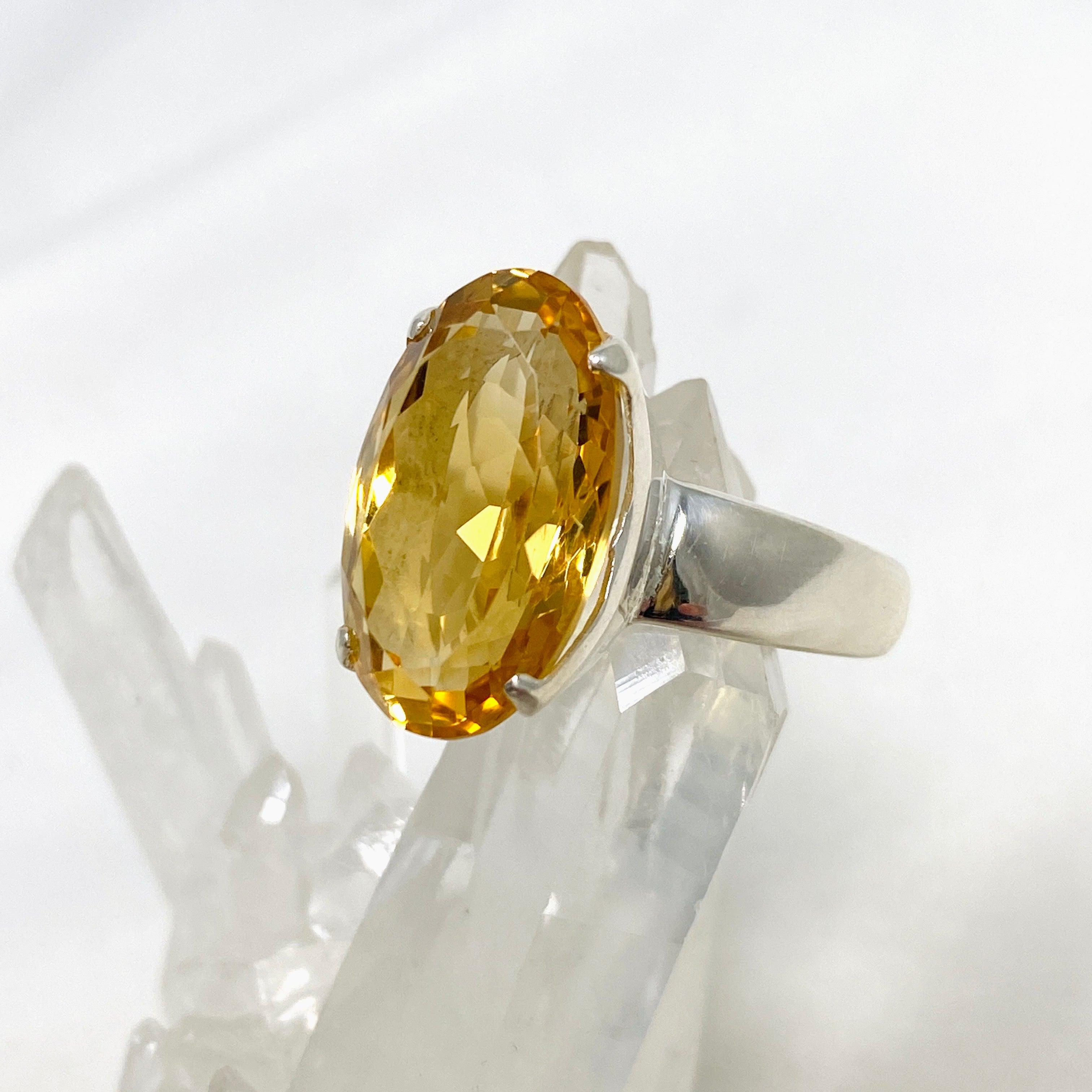 Natural Citrine Faceted Oval Ring for Women - Size 11 Sterling Silver Jewelry - Perfect for Birthday, Anniversary & Everyday Elegance