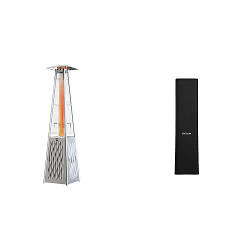 EAST OAK 48,000 BTU Stainless Steel Pyramid Patio Heater with Cover - Triple Protection System for Outdoor Commercial & Residential Use - Perfect for Restaurants, Backyards, and Patio Heating