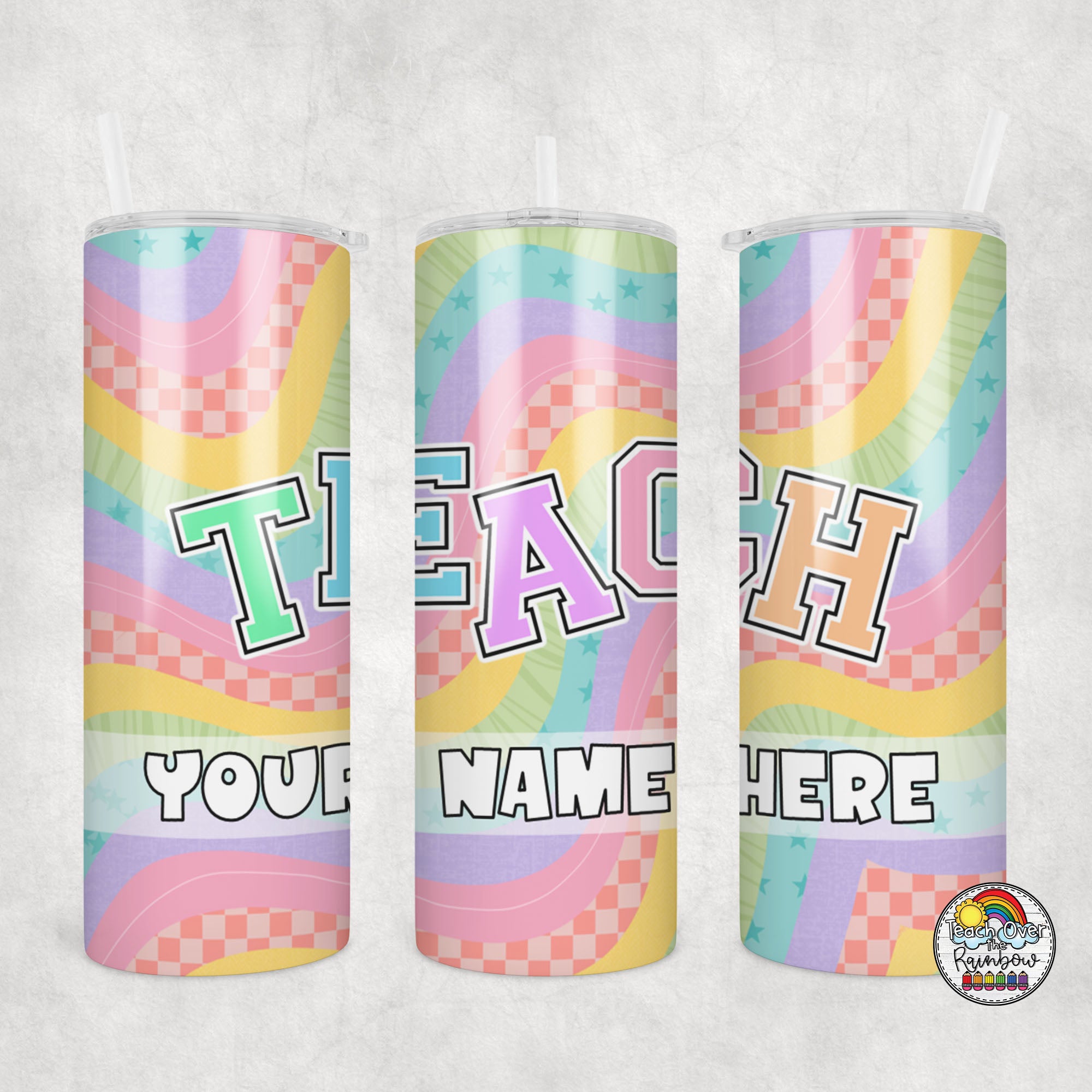 Vintage Rainbow TEACH Insulated Tumbler - 20oz Stainless Steel Travel Mug with Lid & Straw - Perfect for Teachers, Students & Office Use