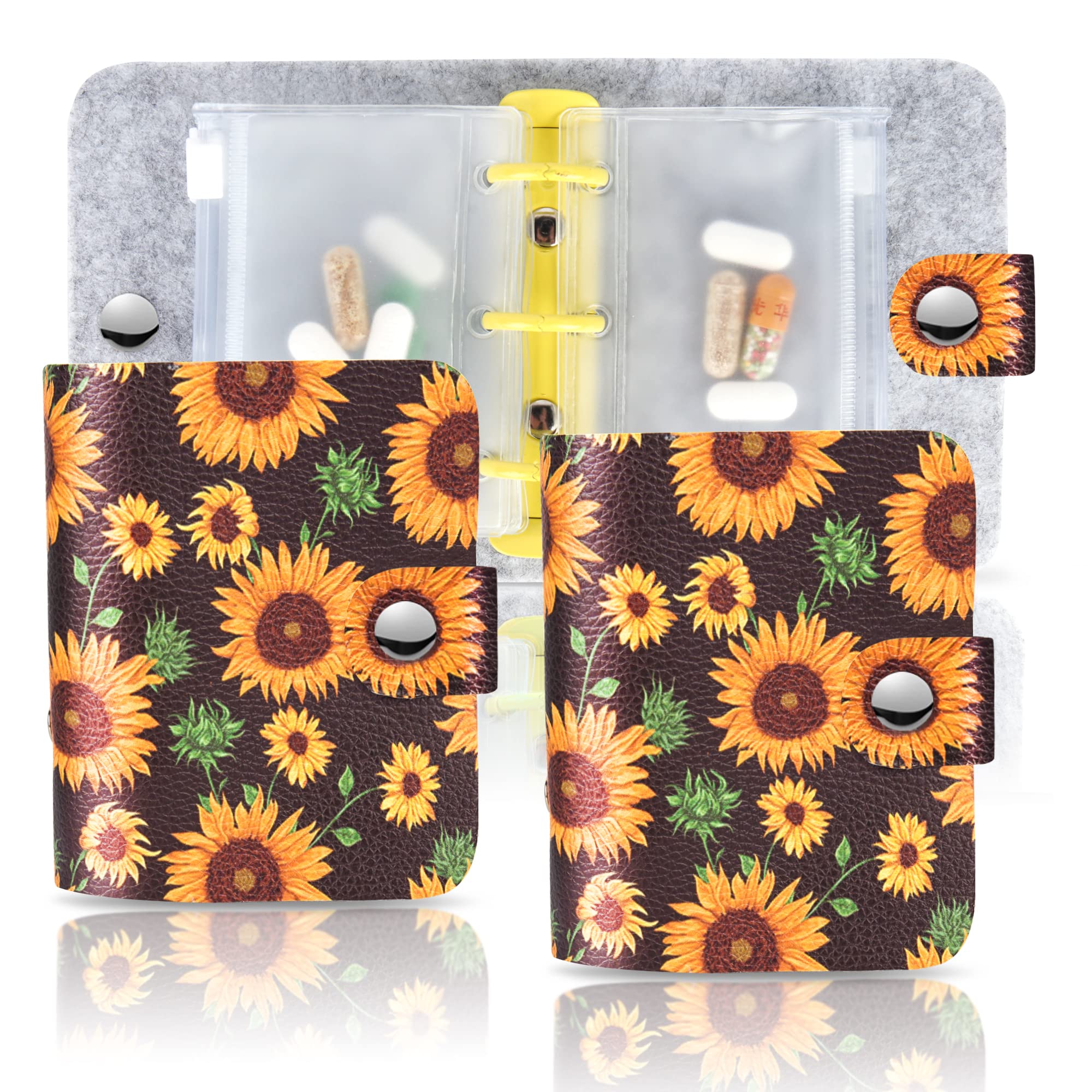 Hennaja Clear Plastic Pill Pouches - Self Sealing Travel Medicine Organizer Storage (2-Sunflower, 2 Pack) - Perfect for Daily Medication, Travel & Emergency Kits