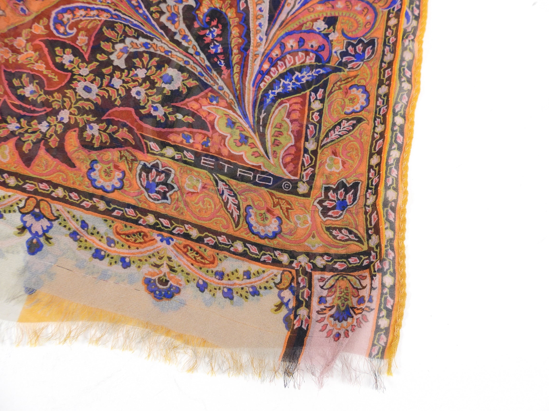 Etro Orange Yellow Paisley Silk Chiffon Scarf - Luxury Fashion Accessory for Women, Elegant Gift for Birthday & Anniversary - Perfect for Office, Party & Travel