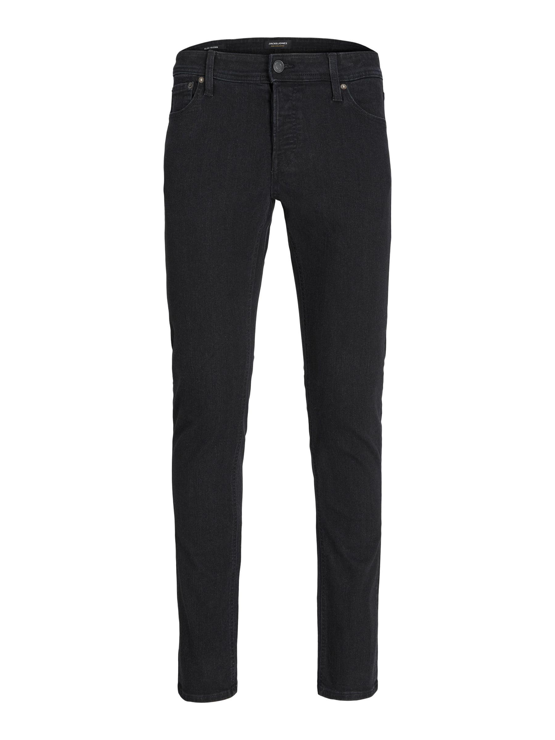 JACK & JONES Men's Slim Fit Black Denim Jeans 36W x 34L - Comfortable Stretch Skinny Jeans for Casual Wear & Night Out