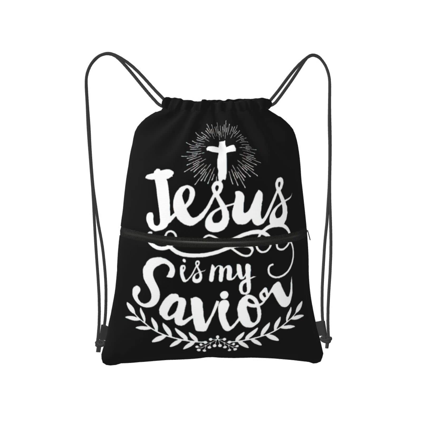 Christian Faith Jesus Drawstring Backpack - Water Resistant Nylon Gym Sports Bag with Front Zipper Pocket for Women, Men, Boys & Girls - Perfect for School, Travel, Workout & Daily Use