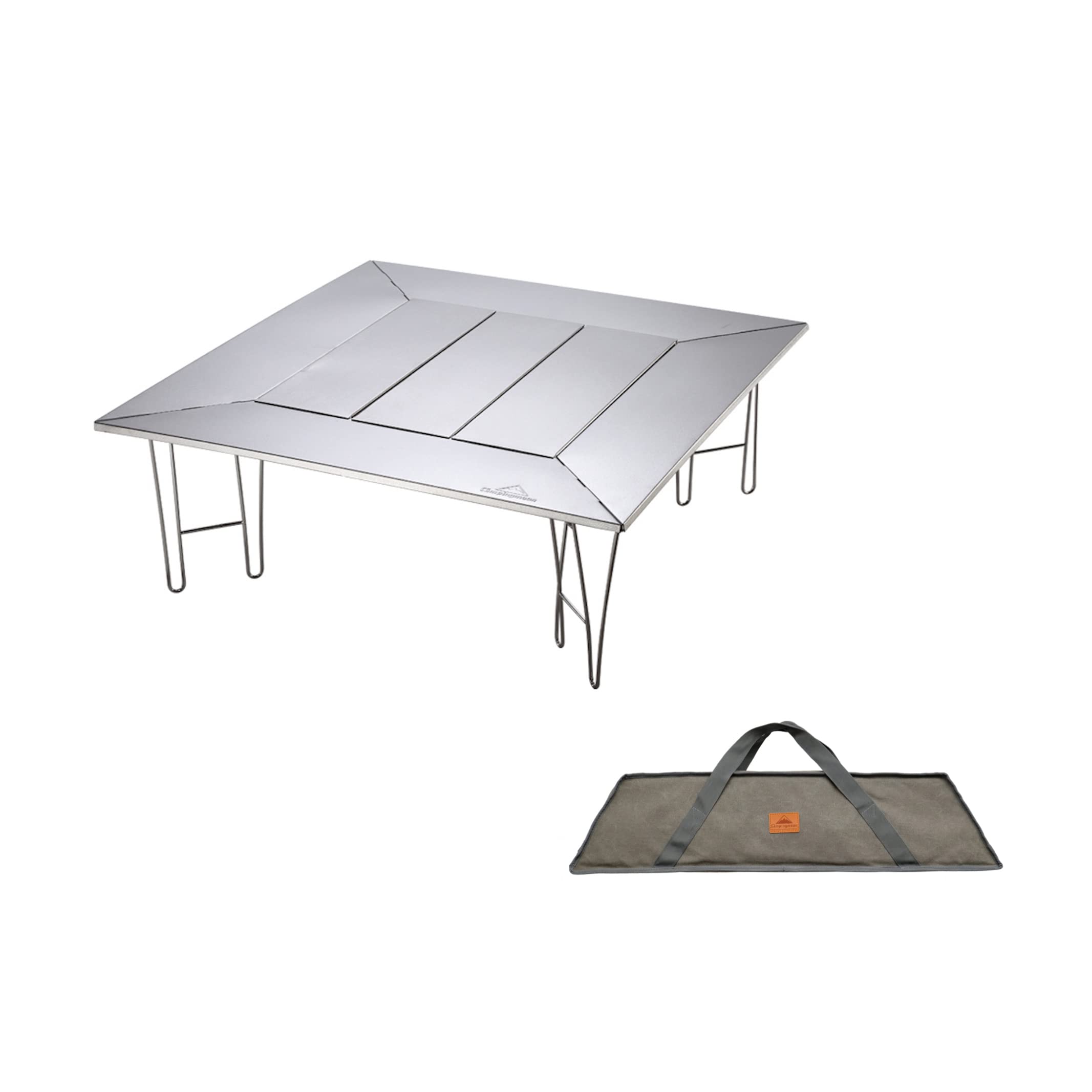 CampingMoon Portable Camping Grill Table with Removable Center Plates & Canvas Carrying Bag - Medium Size, Silver | Perfect for Outdoor BBQ, Picnics, Tailgating & Backyard Gatherings