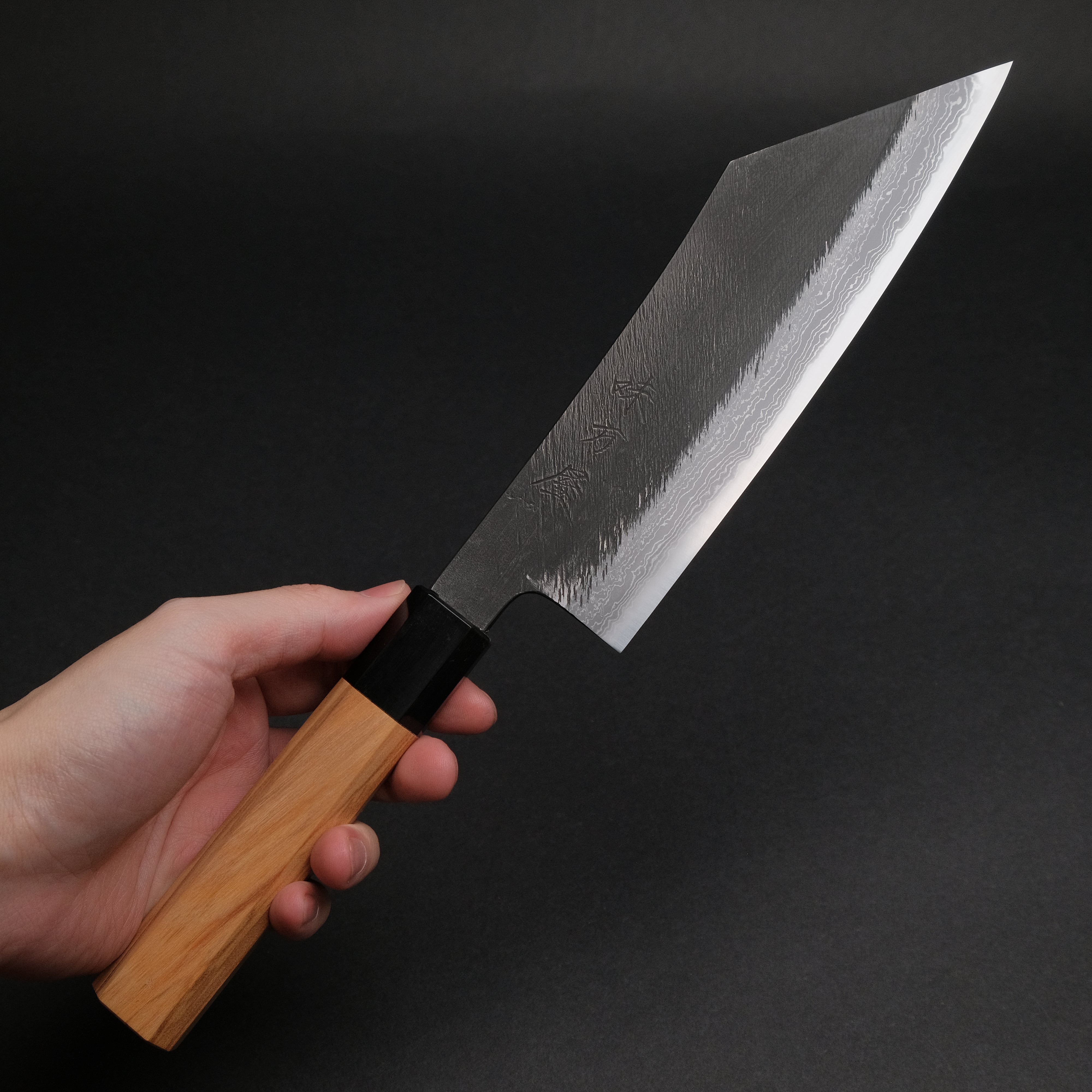 Premium Ajikataya White #2 Matsuba Damascus Hakata 180mm Kitchen Knife - Olive Wood & Buffalo Horn Handle (#25) - Perfect for Sushi, Sashimi & Japanese Cuisine Preparation