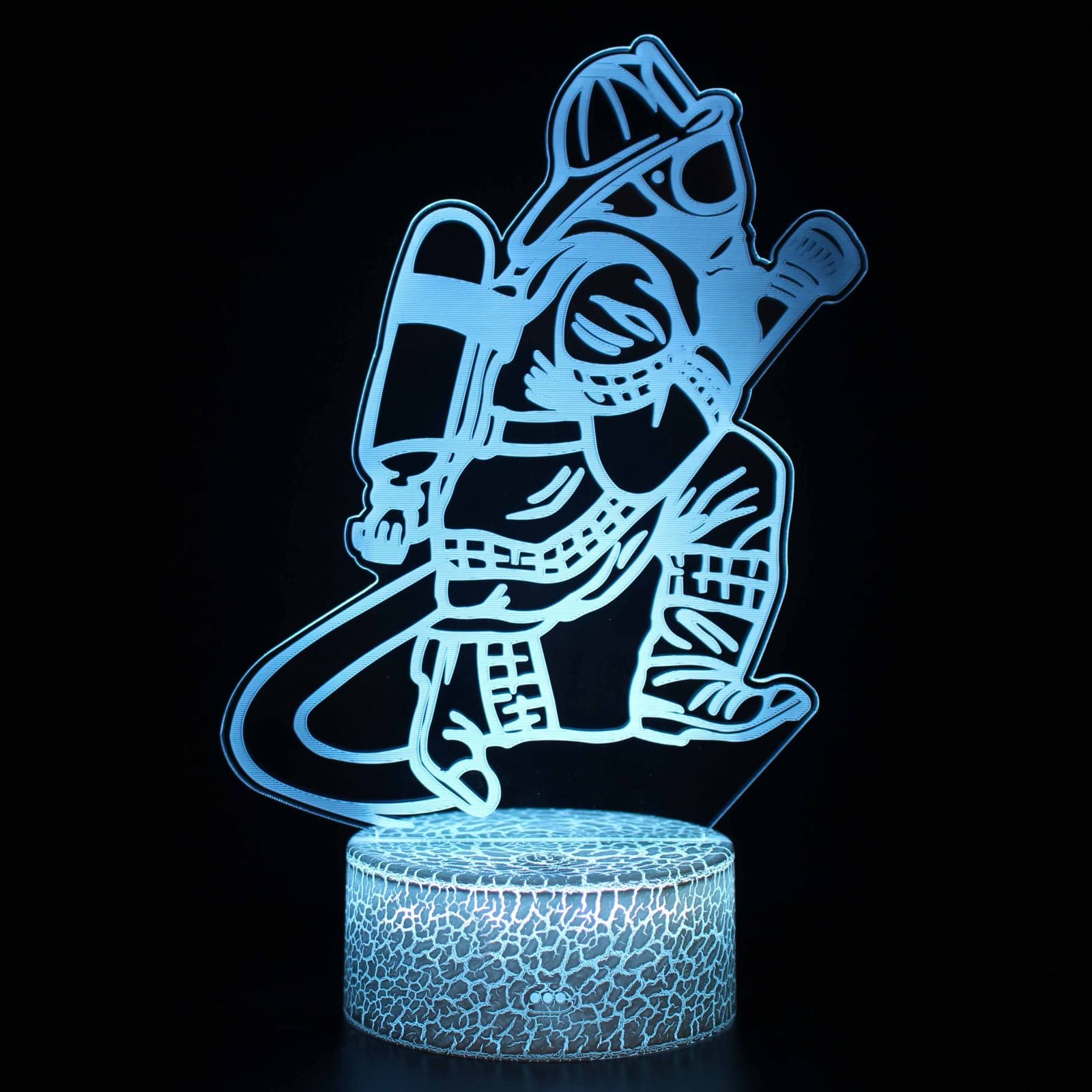 3D Optical Illusion Night Light - Firefighter Theme LED Table Lamp for Kids, Children's Birthday Gift, Creative Stereo Vision Colorful Nightlight with White Base & Touch Control - Perfect for Bedroom, Nursery, Kids Room Decor & Nighttime Reading