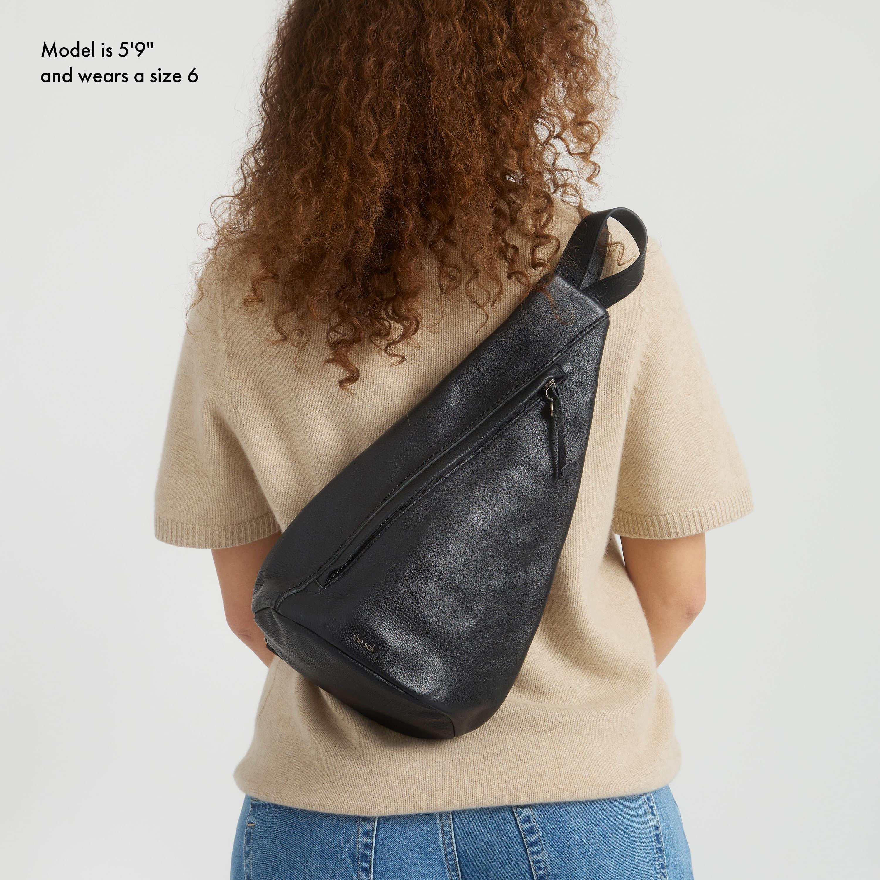 Geo Sling Backpack - Genuine Leather Crossbody Bag for Men & Women - Stylish & Durable Black Backpack for Travel, Work & Everyday Use