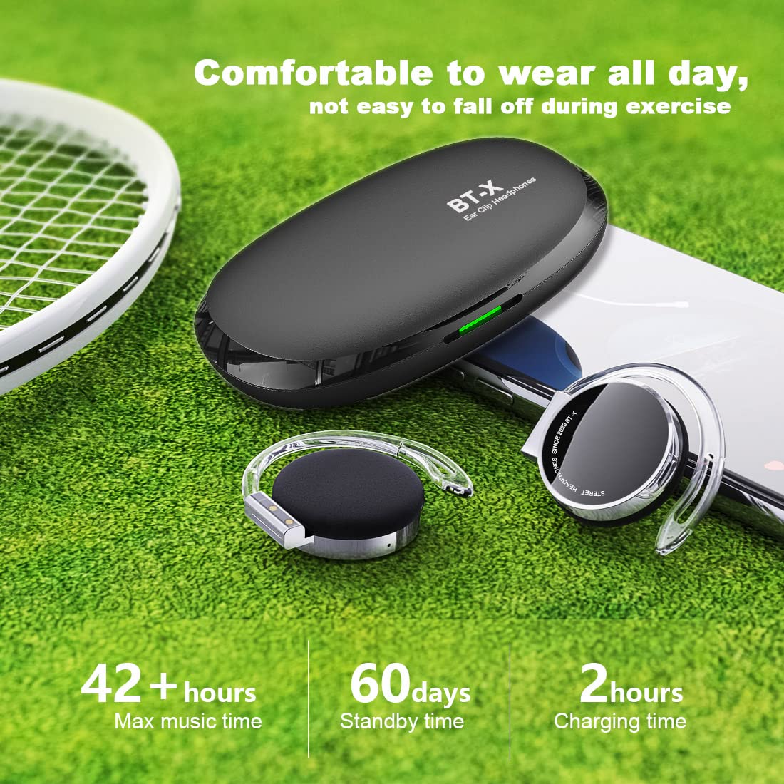 Open Ear Bluetooth Headphones V5.3 - Wireless Clip-On Sports Earphones with Ear Hooks, 4-Mic Noise Cancelling, 30H Battery & Charging Case - Perfect for Running, Cycling & Gym Workouts
