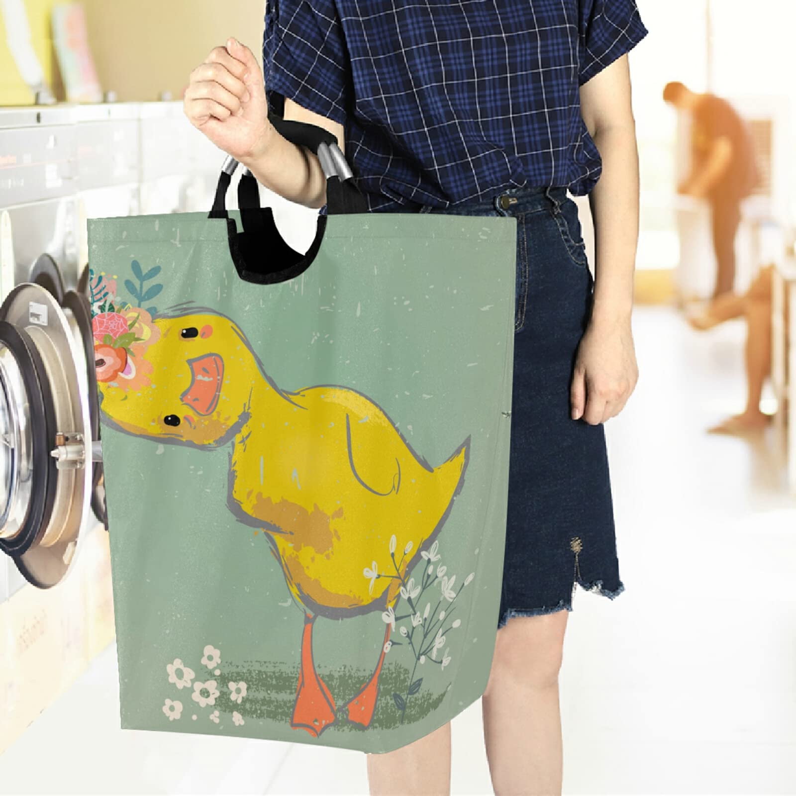 Visesunny Large Laundry Hamper Basket - Water-Resistant Oxford Cloth Storage Organizer with Cute Duck & Wreath Design for Bedroom, Bathroom, Dorm, Kids Room - Perfect for Clothes, Toys & Home Organization