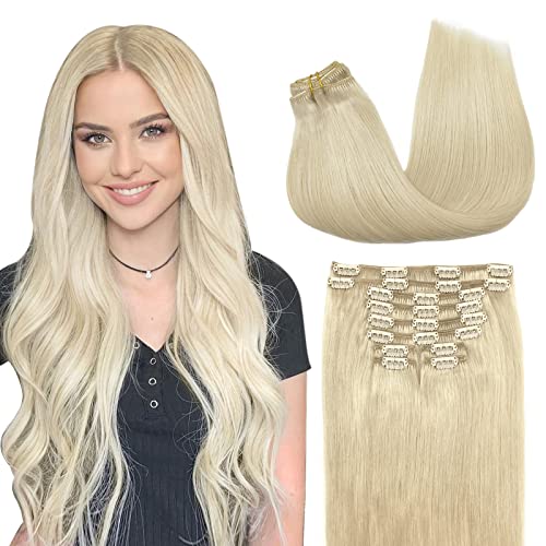 MAXITA Platinum Blonde 20 Inch Clip-in Hair Extensions - 10pcs 160g Real Human Remy Hair for Natural Volume & Length | Perfect for Parties, Weddings & Daily Styling