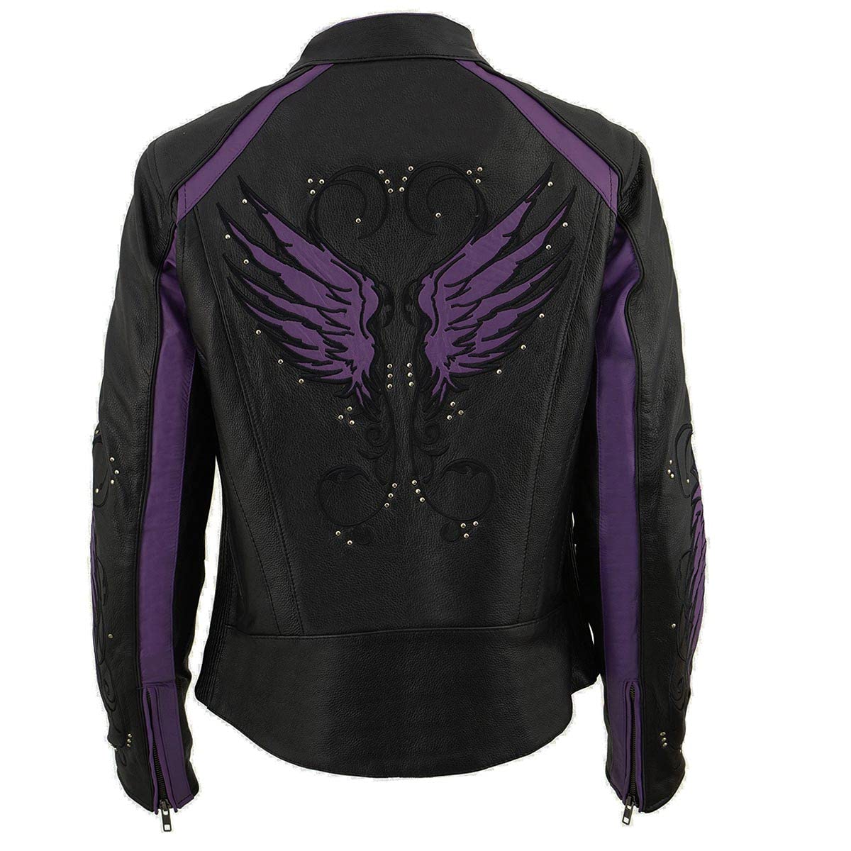 Milwaukee Leather ML1952 Women's Black Embroidered Wing & Stud Design Leather Scooter Jacket - Stylish Motorcycle Riding & Casual Wear for Women