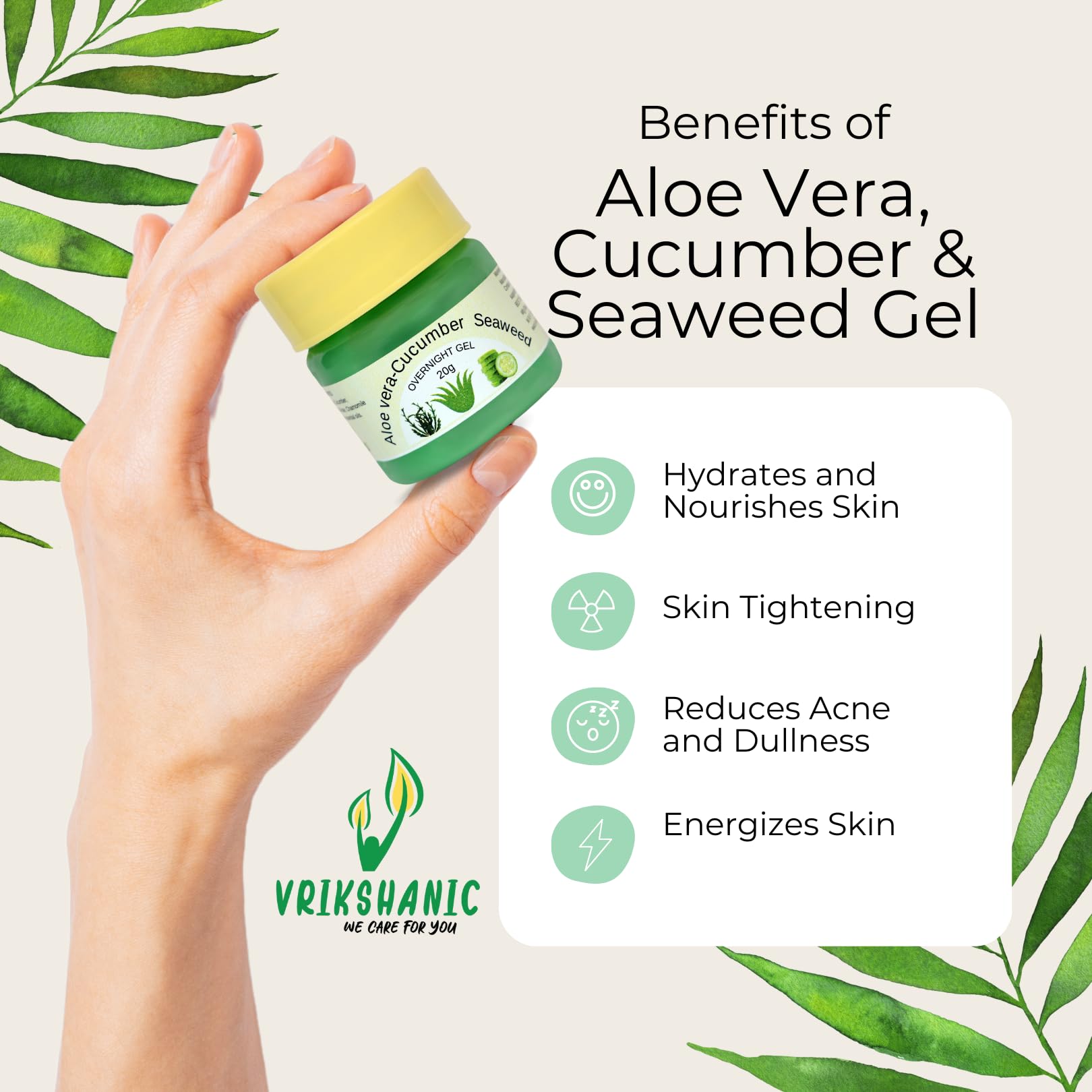 Organic Aloe Vera Cucumber Seaweed Face Gel for Hydration & Soothing - Perfect for Sunburn Relief, Acne Treatment & Daily Skincare Routine