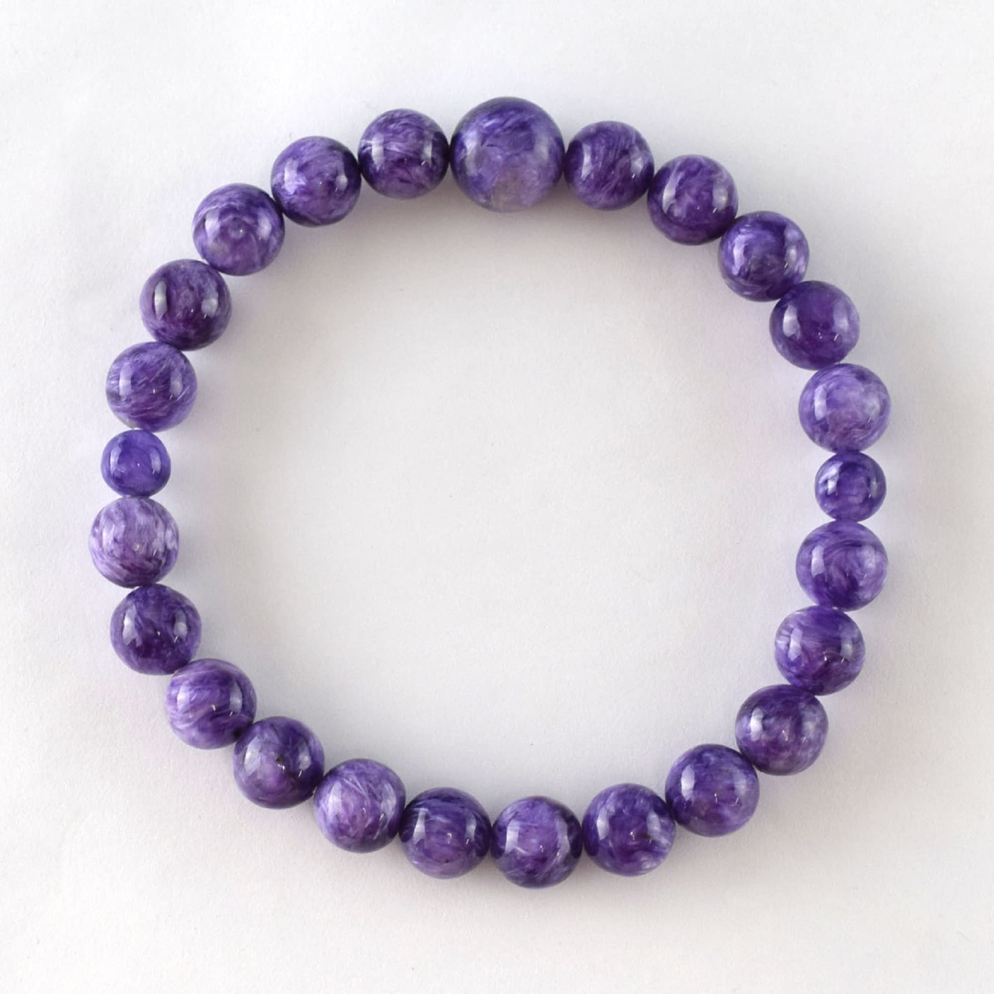 KYOTO ASAHIYA 8mm Charoite Gemstone Japanese Buddhist Prayer Beads Bracelet - Yoga Meditation Mala Rosary for Women - Perfect for Spiritual Practice, Stress Relief & Mindful Living