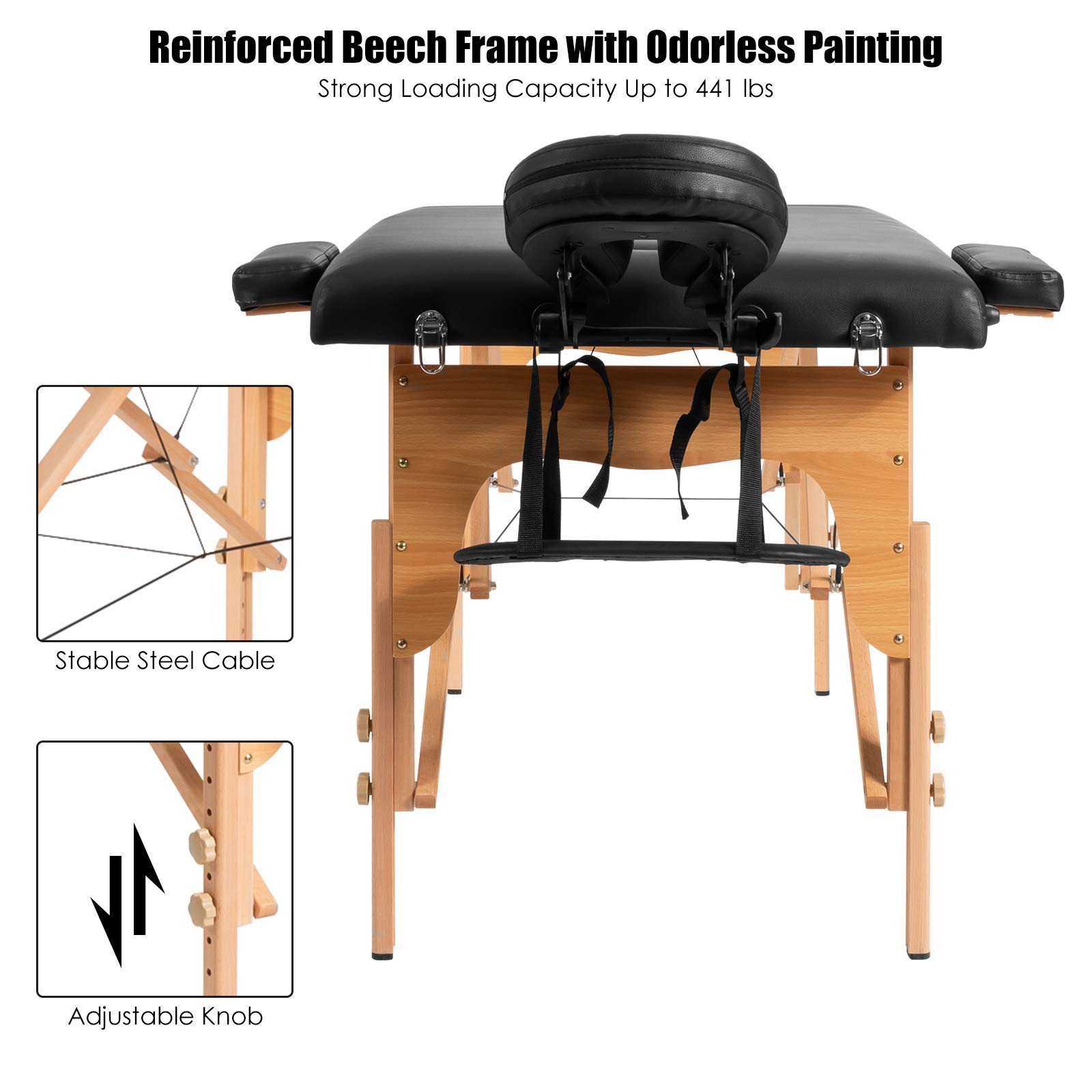 Portable Massage Table 84 Inch - Adjustable Height Professional Massage Bed with 2 Folding Extensions & Facial Cradle - Includes Carry Case (Black) | Perfect for Spa, Salon, Home Use & Mobile Therapists