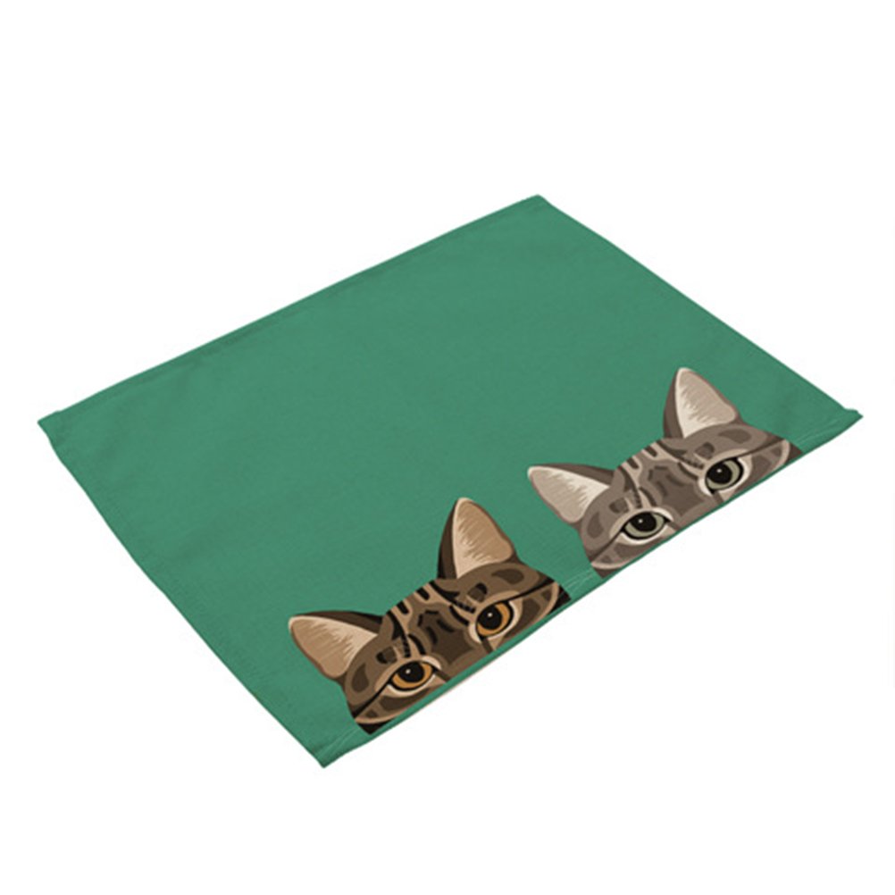 Washable Cute Dog and Cat Cotton Placemats for Kids, Set of 2, Durable Table Mats for Dining Room and Kitchen Decoration, Perfect for Family Meals and Party Settings