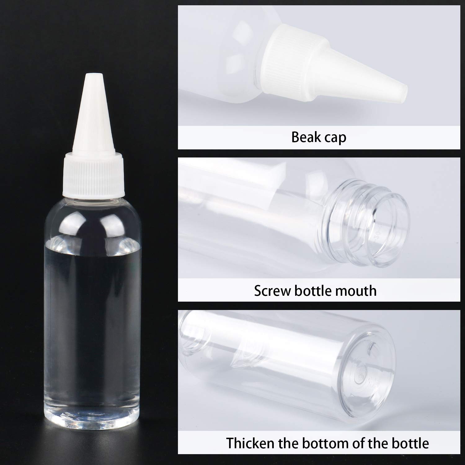 Trendbox 2oz Clear Plastic Bottles with Twist Top Cap - BPA-Free Hair Oil & Liquid Containers - 24 Pack with Labels - Perfect for DIY Hair Care, Essential Oils & Travel Toiletries