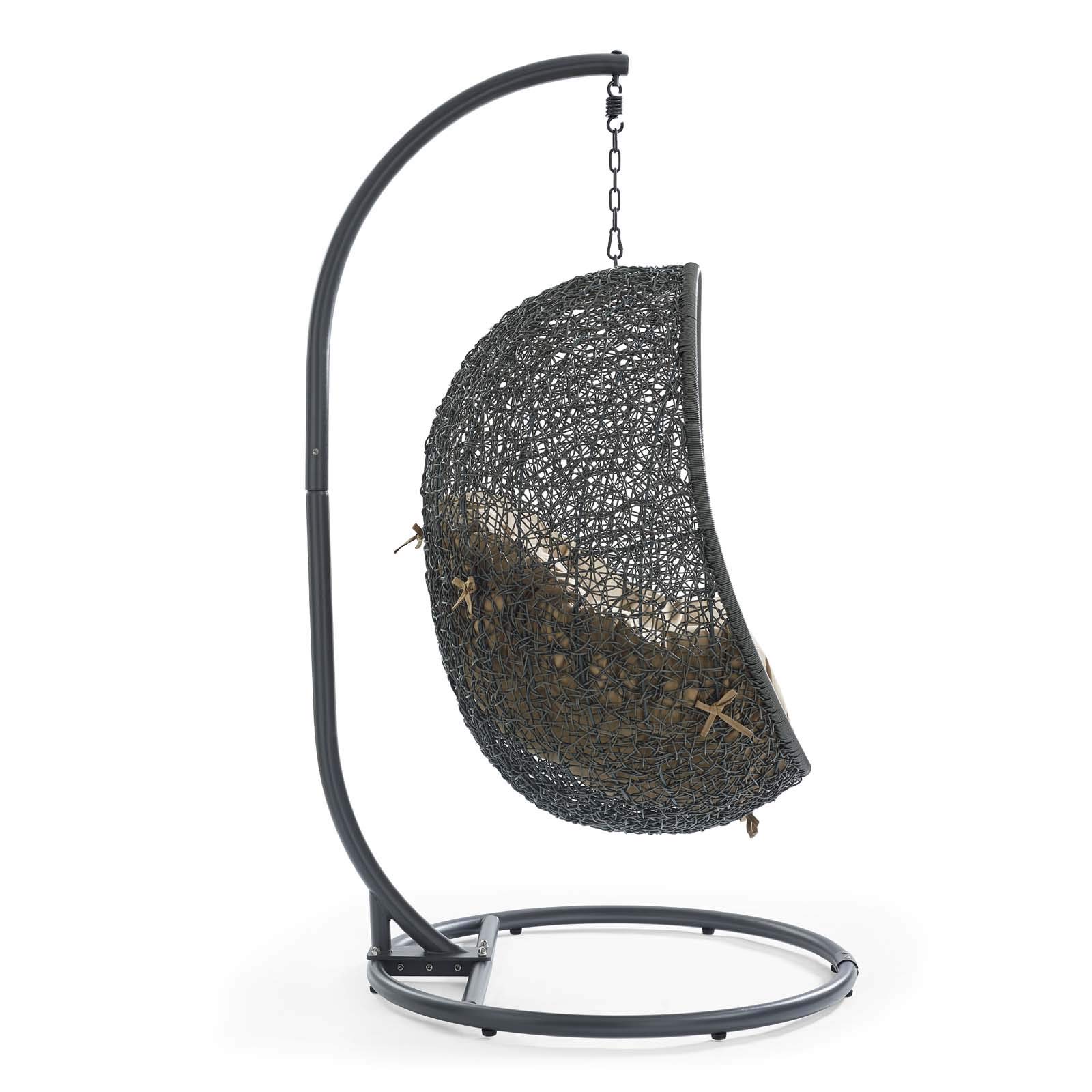 Modway EEI-2273-GRY-MOC Gray Mocha Outdoor Wicker Egg Swing Chair with Stand - Rattan Patio Lounge Chair for Porch, Garden & Backyard Relaxation