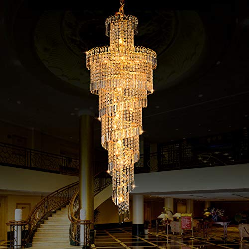 LITFAD Modern Spiral Chandelier - 16-Light Crystal Pendant Lighting Fixture in Gold, Luxury Hanging Lamp for Living Room, Hotel, Restaurant & Corridor | Elegant Ceiling Light for Dining Room, Foyer & Wedding Venue Decoration