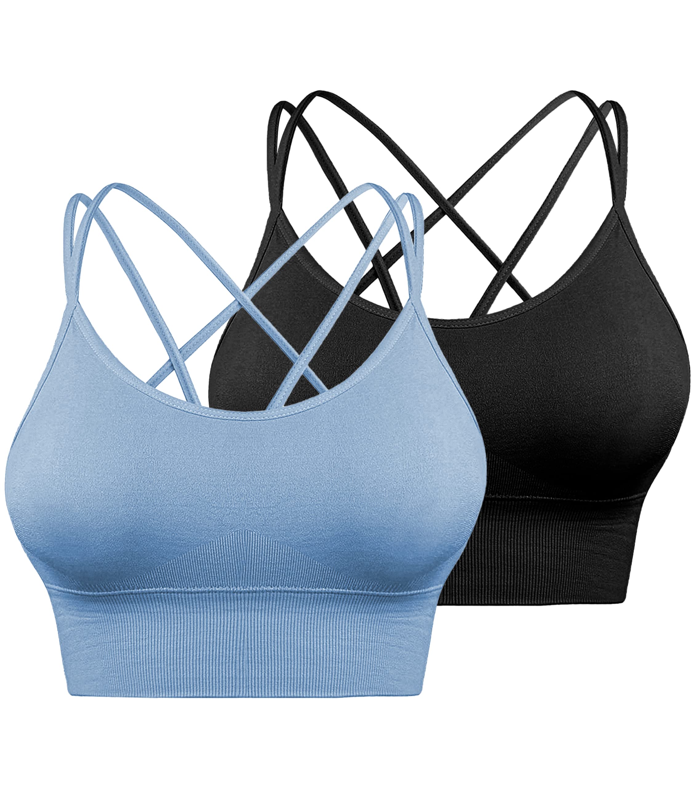 Women's Criss-Cross Back Sports Bras with Removable Pads - Low Impact Workout, Yoga, Gym & Running - Breathable Cropped Tank Top Set for Active Lifestyles