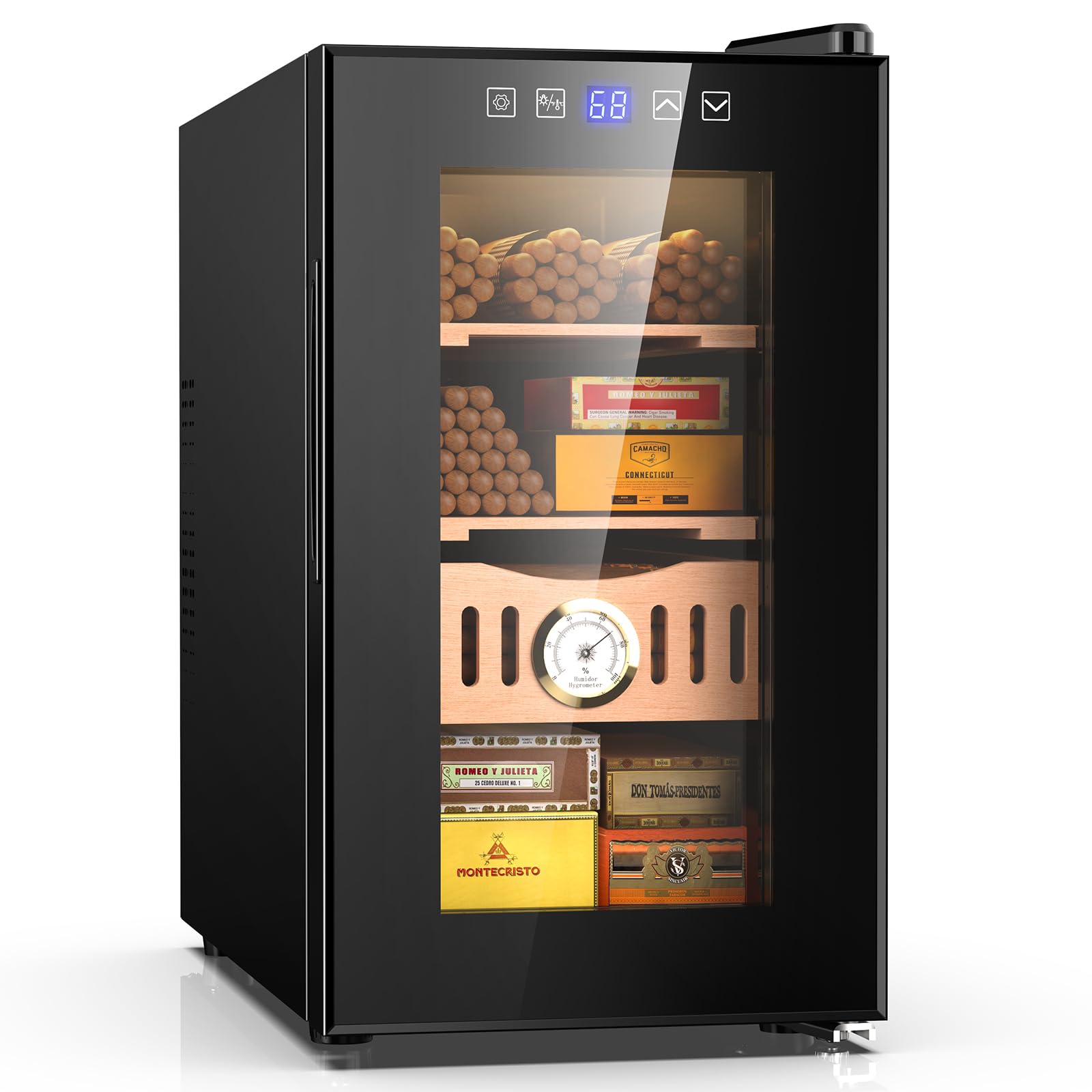 25L Electric Humidity Control Cabinet with Cooling & Temperature Control - 200 Count Capacity, Adjustable Shelves & Built-in Hygrometer - Perfect for Storing Cigars, Wine, Cheese, and Other Temperature-Sensitive Items