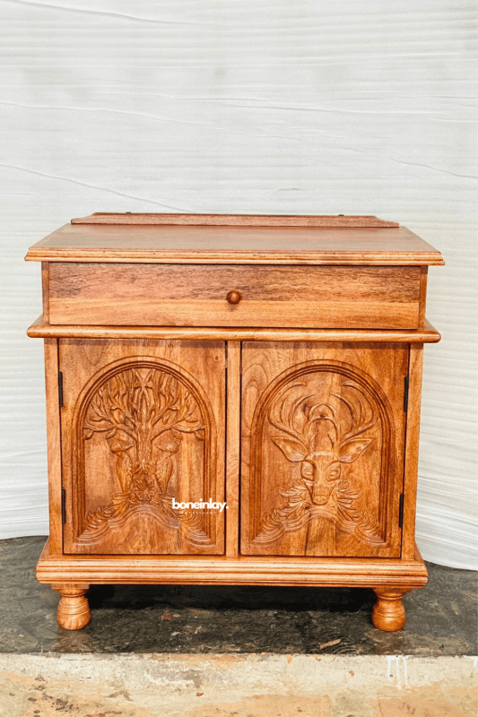 Hand Carved Menagerie Hallway & Entryway Cabinet - Solid Wood Storage Console Table for Entry, Living Room & Foyer Decor