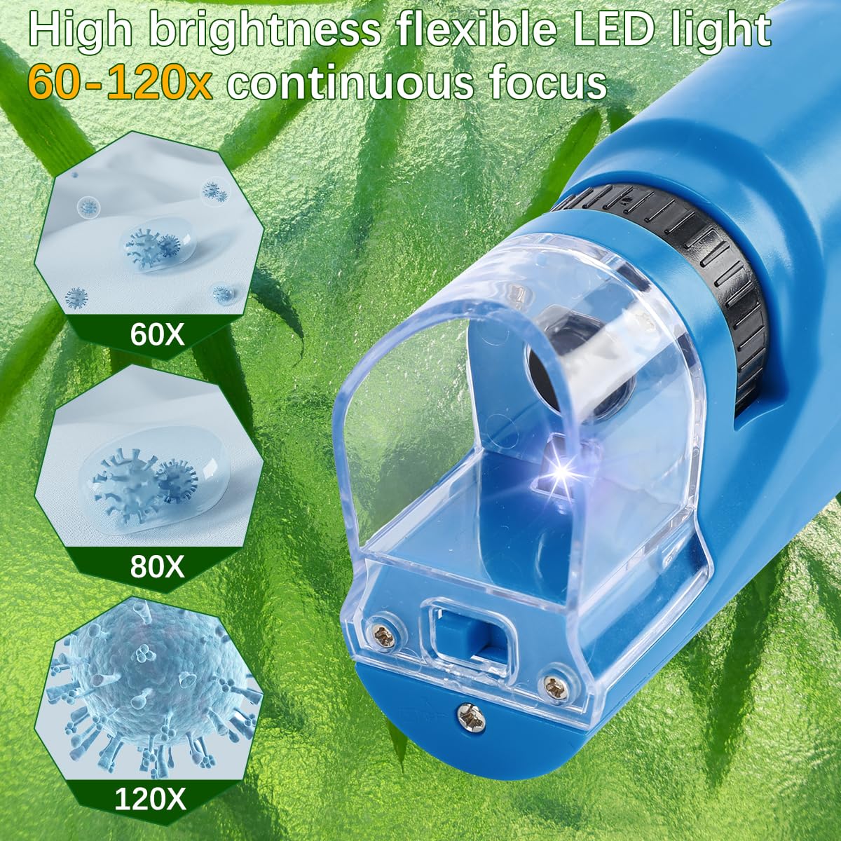 **Little Marvin Kids Microscope - Portable Handheld Mini Microscope with LED Light for Science Exploration, Outdoor Adventures & Classroom Learning (Blue Set)**
