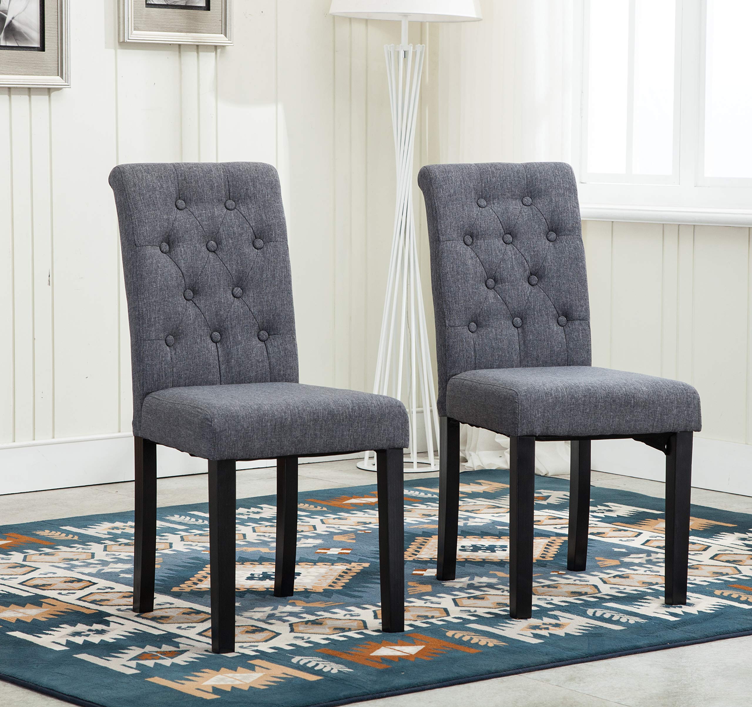 Premium MCC Set of 2 Gray Fabric Dining Chairs with Solid Wood Legs - Comfortable Upholstered Seating for Home, Restaurant & Office Use - Durable & Stylish for Indoor Dining & Commercial Spaces