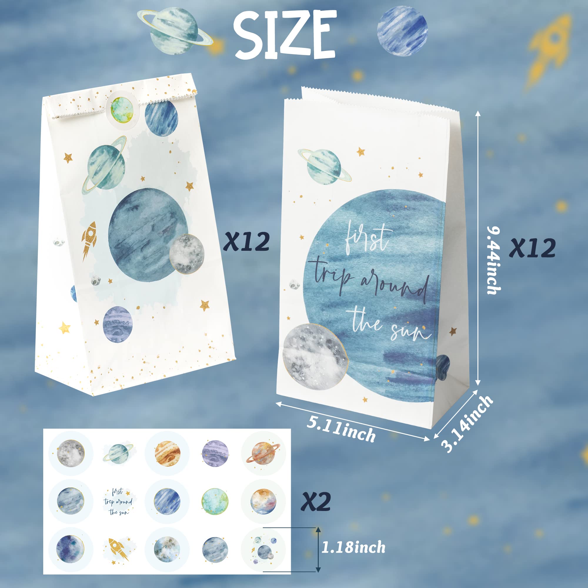 GROBRO7 26Pcs Solar System Party Favor Bags with Stickers - Space Themed Goodie Bags for 1st Birthday, Baby Shower & Kids Parties | Perfect for Planet Themed Decorations, Candy Treats & Gift Giving