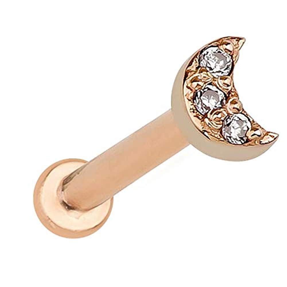 2mm Tiny Crescent Moon Diamond Pave 14K Gold Labret Tragus Cartilage Earring Stud - Dainty Minimalist Jewelry for Women, Perfect for Everyday Wear & Special Occasions