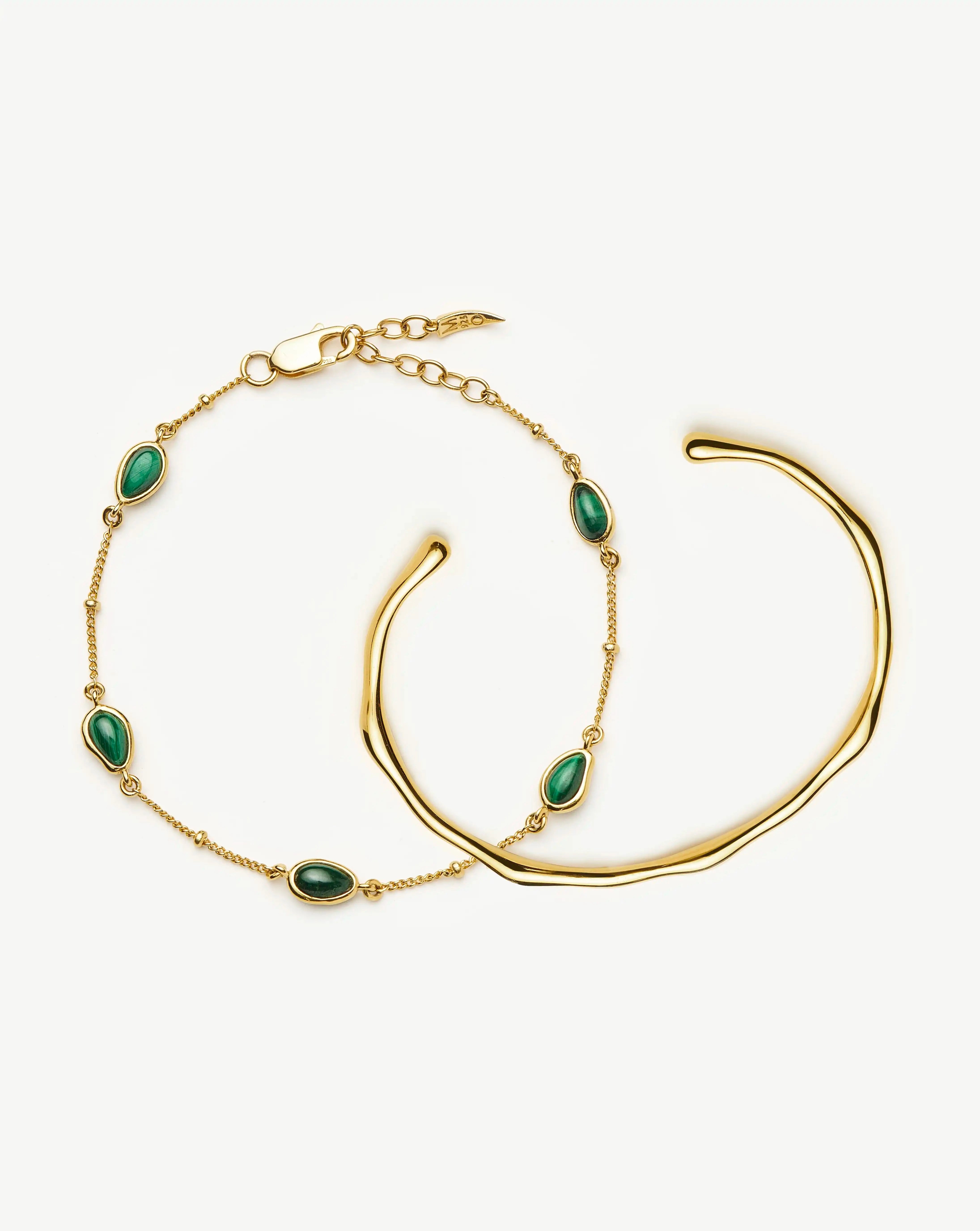 Magma Gemstone & Molten Cuff Bracelet Set - 18k Gold Vermeil or Gold Plated - Elegant Jewelry for Women, Perfect for Parties, Weddings & Special Occasions