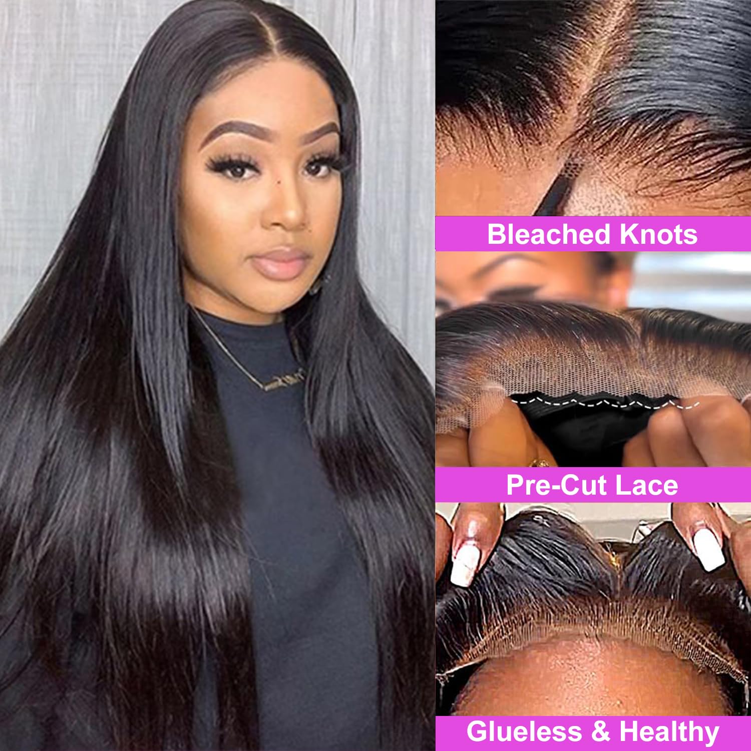 6x4 Straight Lace Closure Wigs Human Hair 180% Density - Glueless Wear & Go Pre Plucked Wigs for Black Women (24 Inch) - Perfect for Daily Wear, Special Occasions & Protective Styling