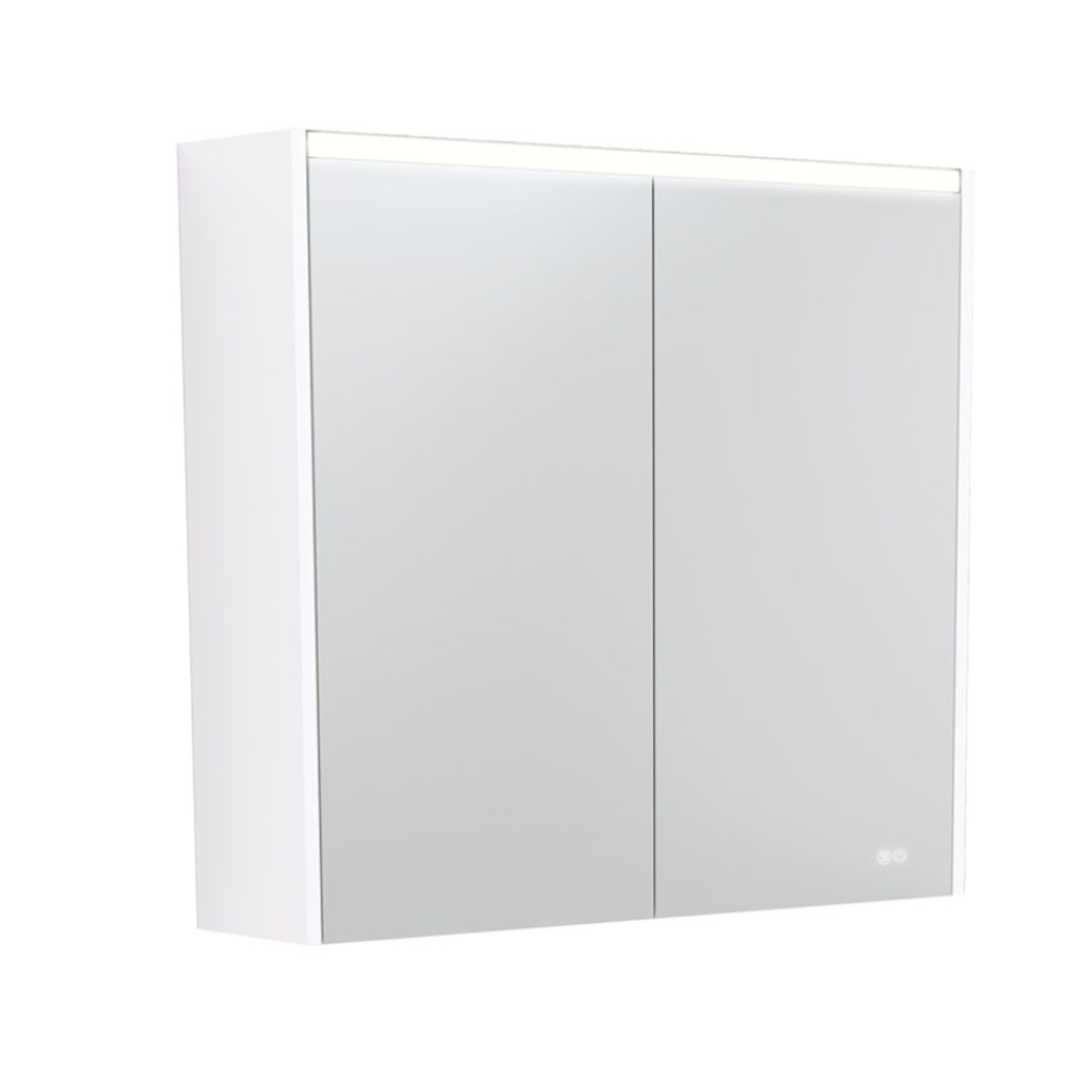 Fienza 750mm LED Mirror Cabinet with Touch Sensor - Satin White Bathroom Vanity for Modern Home & Spa Decor