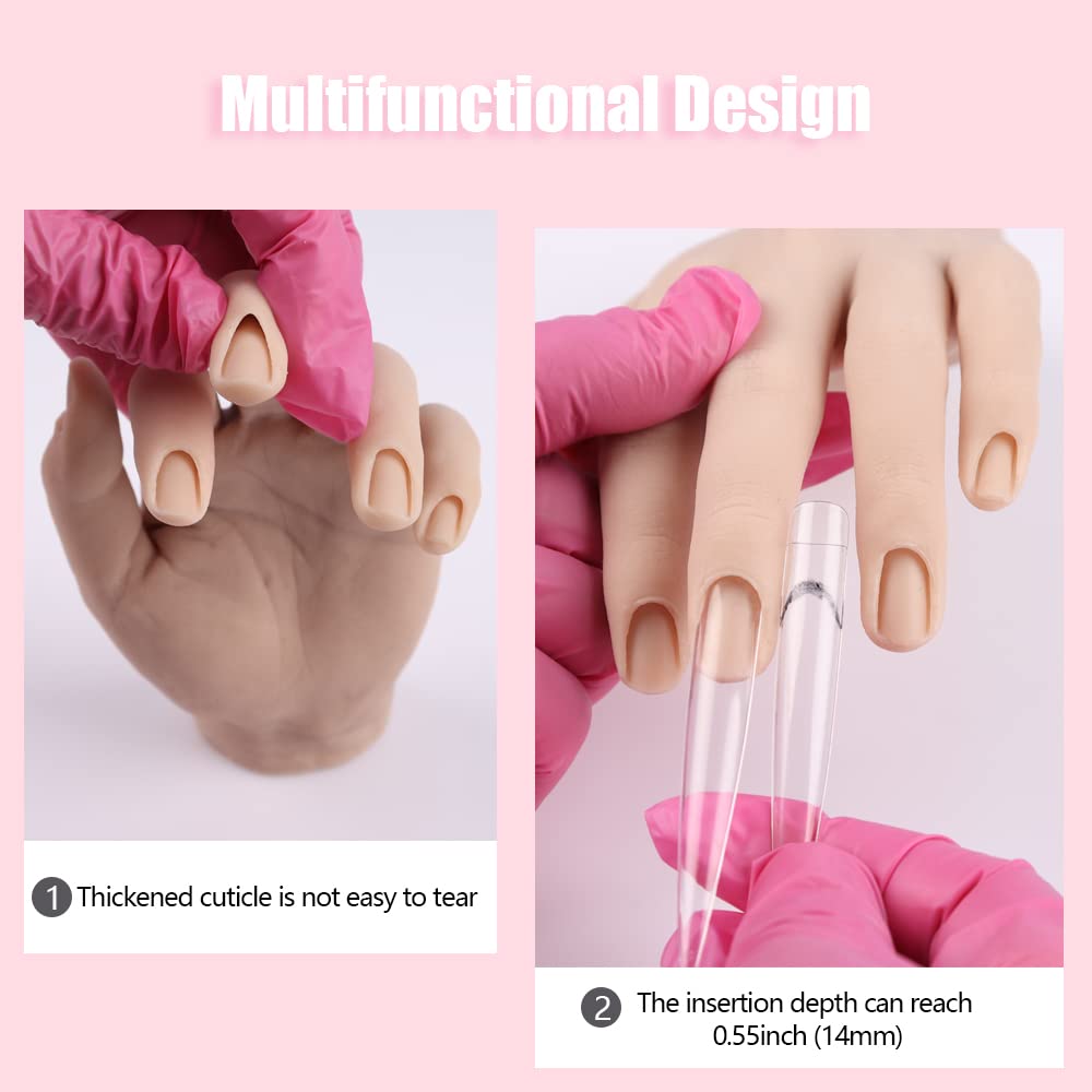 Flexible Silicone Practice Hand for Acrylic Nails - Movable Nail Training Hand for Nail Art, DIY & Print Practice - Durable Nail Tool That Won't Fall Off - Perfect for Salon Training, Home Practice & Nail Art Beginners