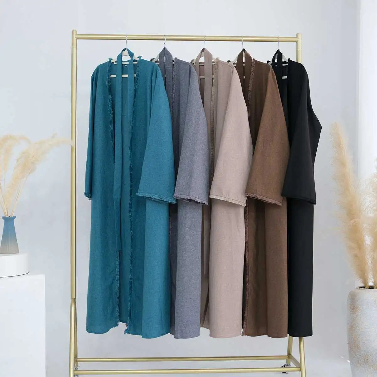 Elegant Tassel Edge Cardigan Open Abaya Dress - Stylish Muslim Women's Outerwear for Prayer, Modest Fashion & Special Occasions