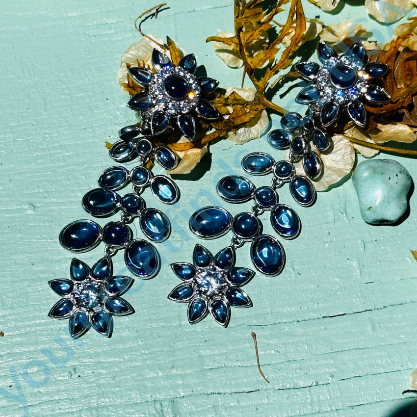 Elegant Sterling Silver CZ & Blue Glass Shoulder Duster Earrings - Pierced or Clip-On Options - Perfect for Weddings, Parties & Evening Events