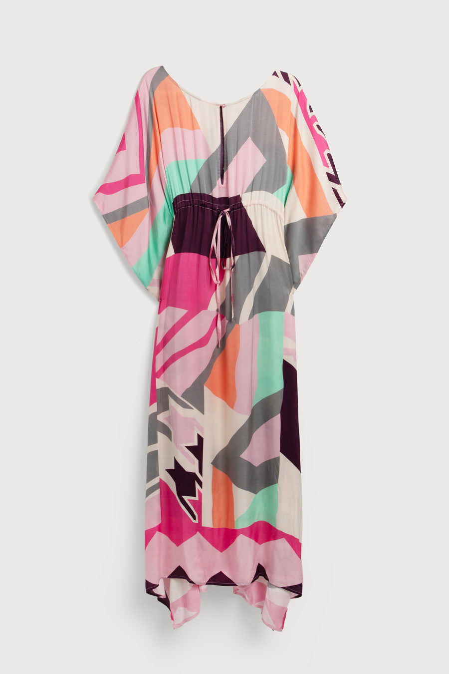 Stylish Multicolored Geo Print Tie Waist Keyhole Kaftan Dress - Perfect for Beach Vacations, Summer Parties & Boho Fashion