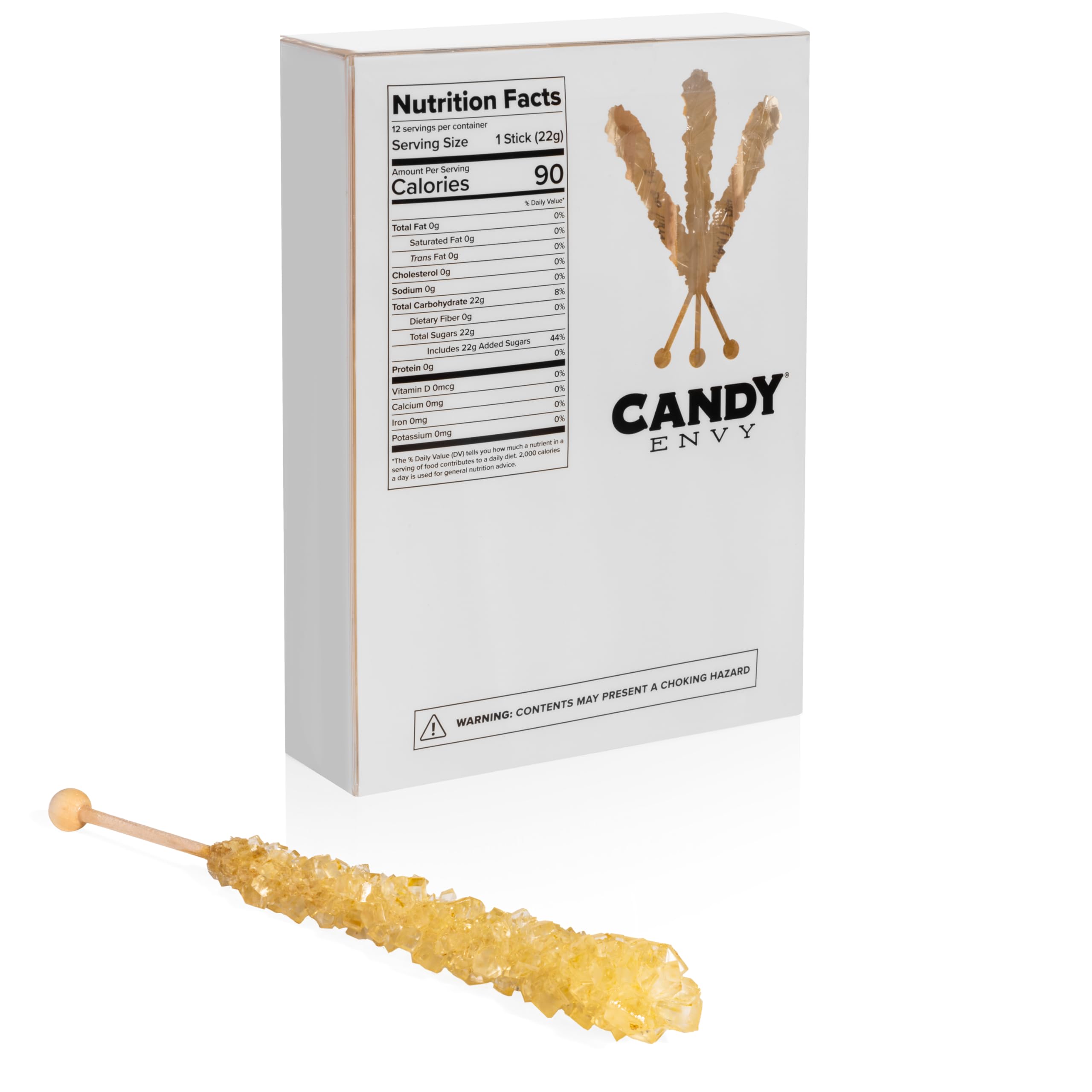 Gold Rock Candy Sugar Sticks - Original Sugar Flavored - 12 Individually Wrapped Candy Envy Sticks - Perfect for Parties, Gifts & Coffee/Tea Sweetener