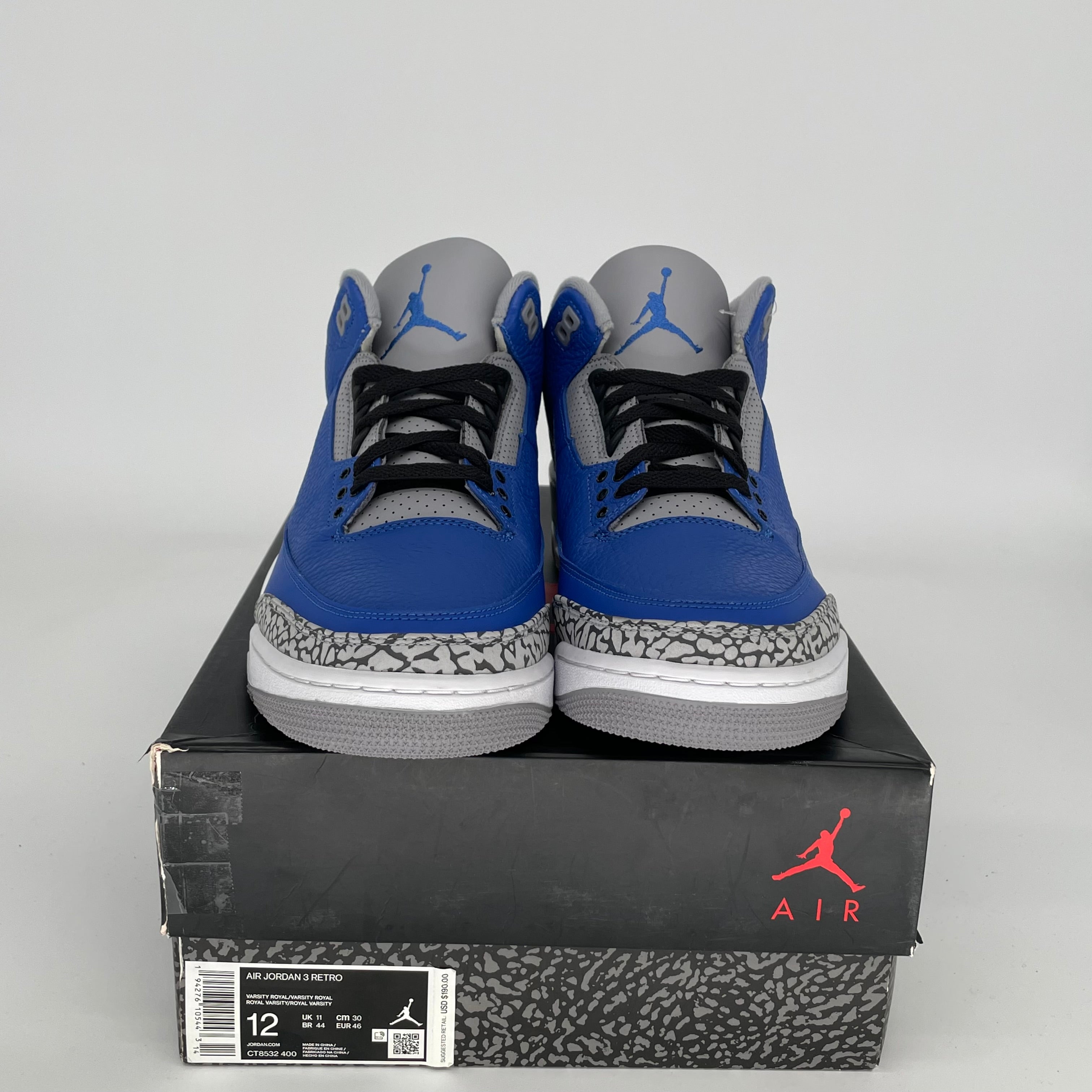 AIR JORDAN 3 VARSITY ROYAL CEMENT Men's Basketball Shoes - Size 12 (CT8532-400) | Retro Sneakers for Casual Wear & Street Style