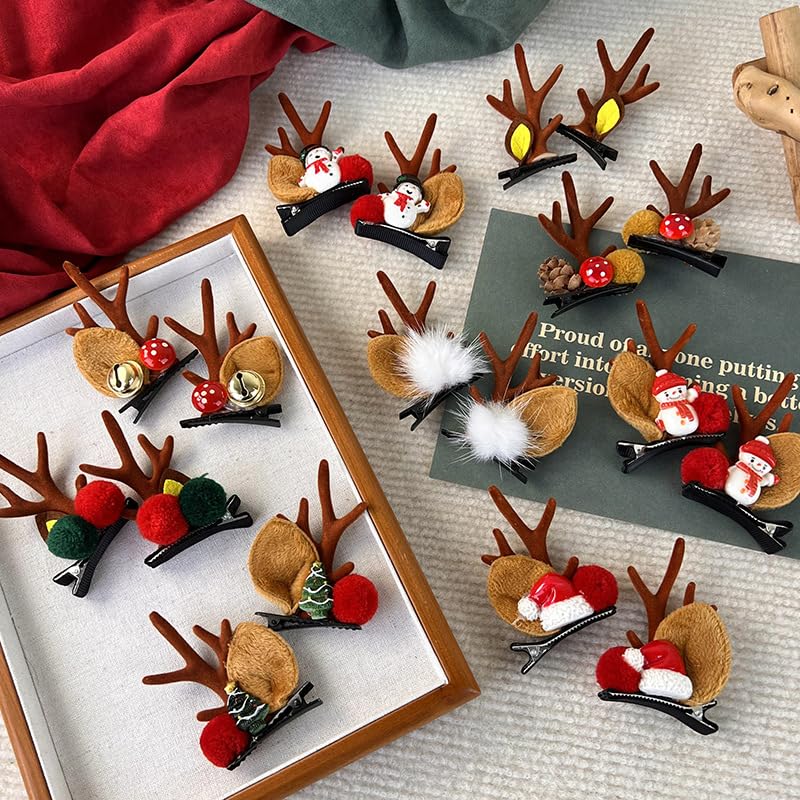 Cute Reindeer Antler Hair Clips - Christmas Hair Accessories for Women, Girls, Boys & Kids | Festive Holiday Headwear for Parties, Family Photos & Pet Costumes (Brown Christmas Tree Design)